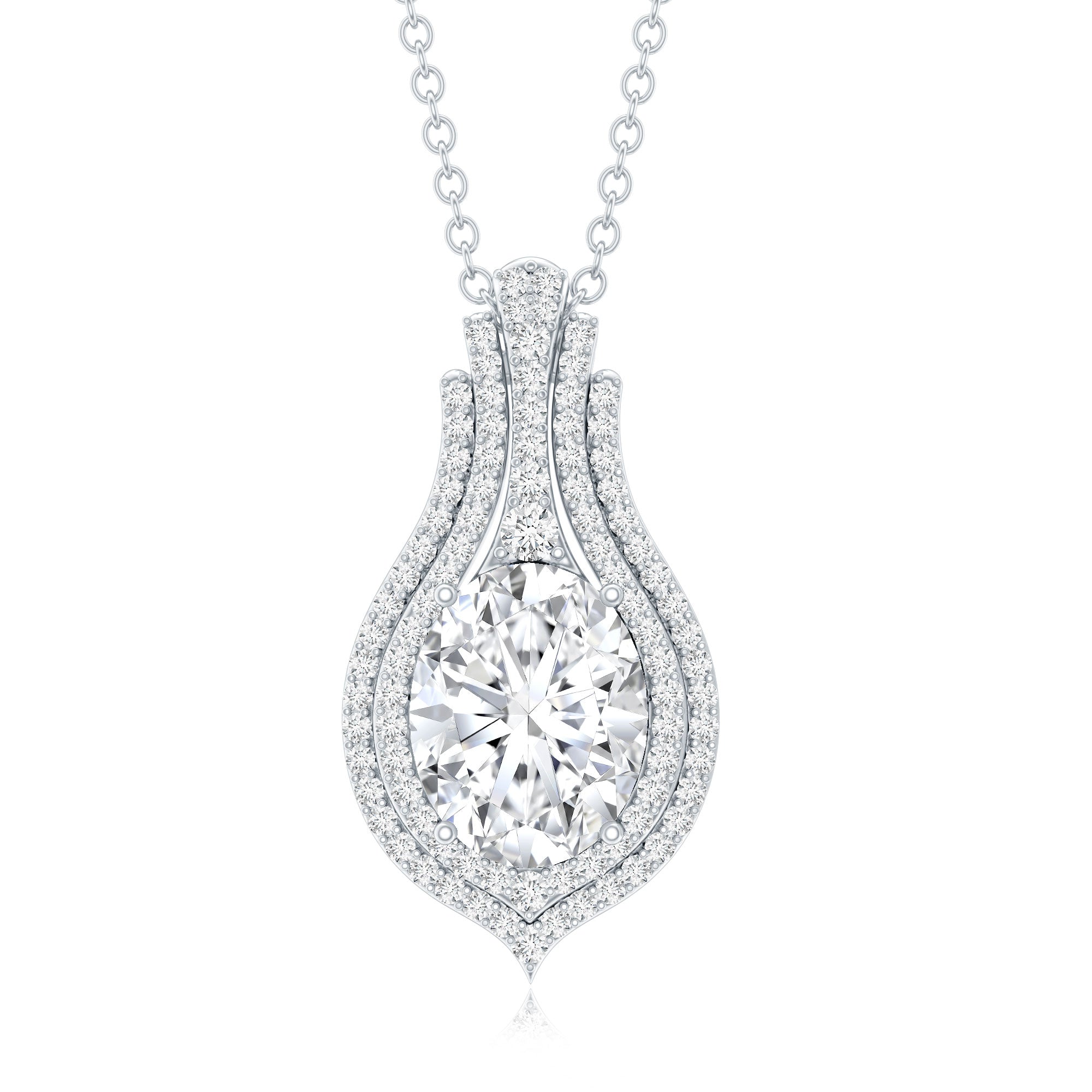 Certified 2 Carat Oval Moissanite Statement Wedding Necklace with Chain D-VS1 92.5 Sterling Silver - Rosec Jewels