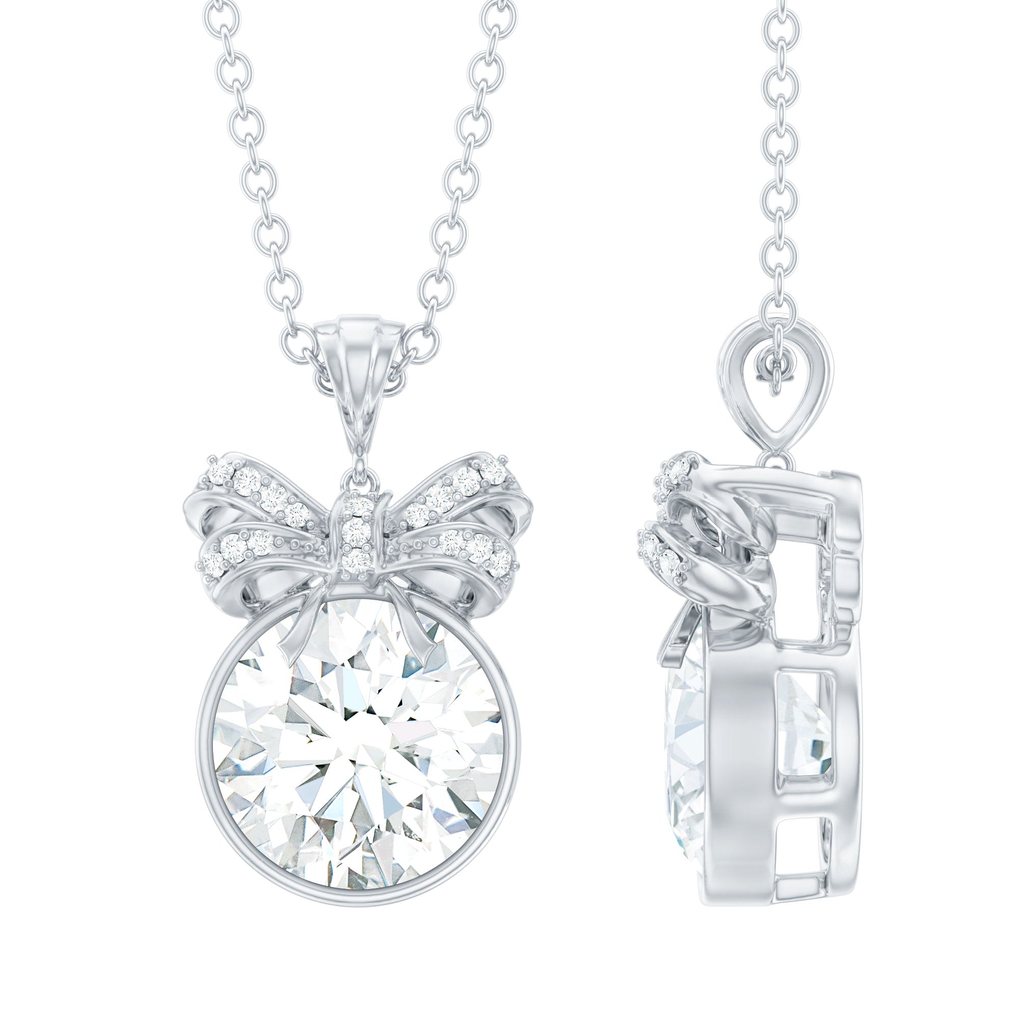 Bezel Set 2 CT Moissanite Solitaire Pendant with Bow