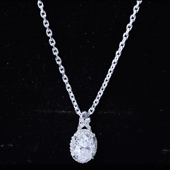 1 Carat Certified Moissanite Oval Pendant with Halo D-VS1 92.5 Sterling Silver - Rosec Jewels