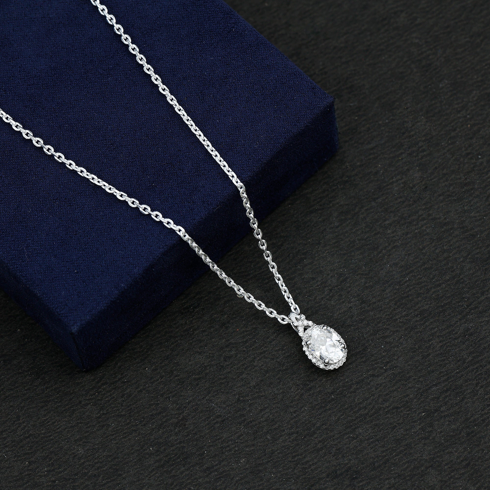 1 Carat Certified Moissanite Oval Pendant with Halo D-VS1 92.5 Sterling Silver - Rosec Jewels