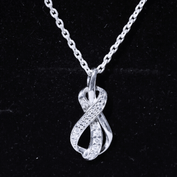 Pave Set Moissanite Infinity Knot Necklace with Silver Chain D-VS1 92.5 Sterling Silver - Rosec Jewels