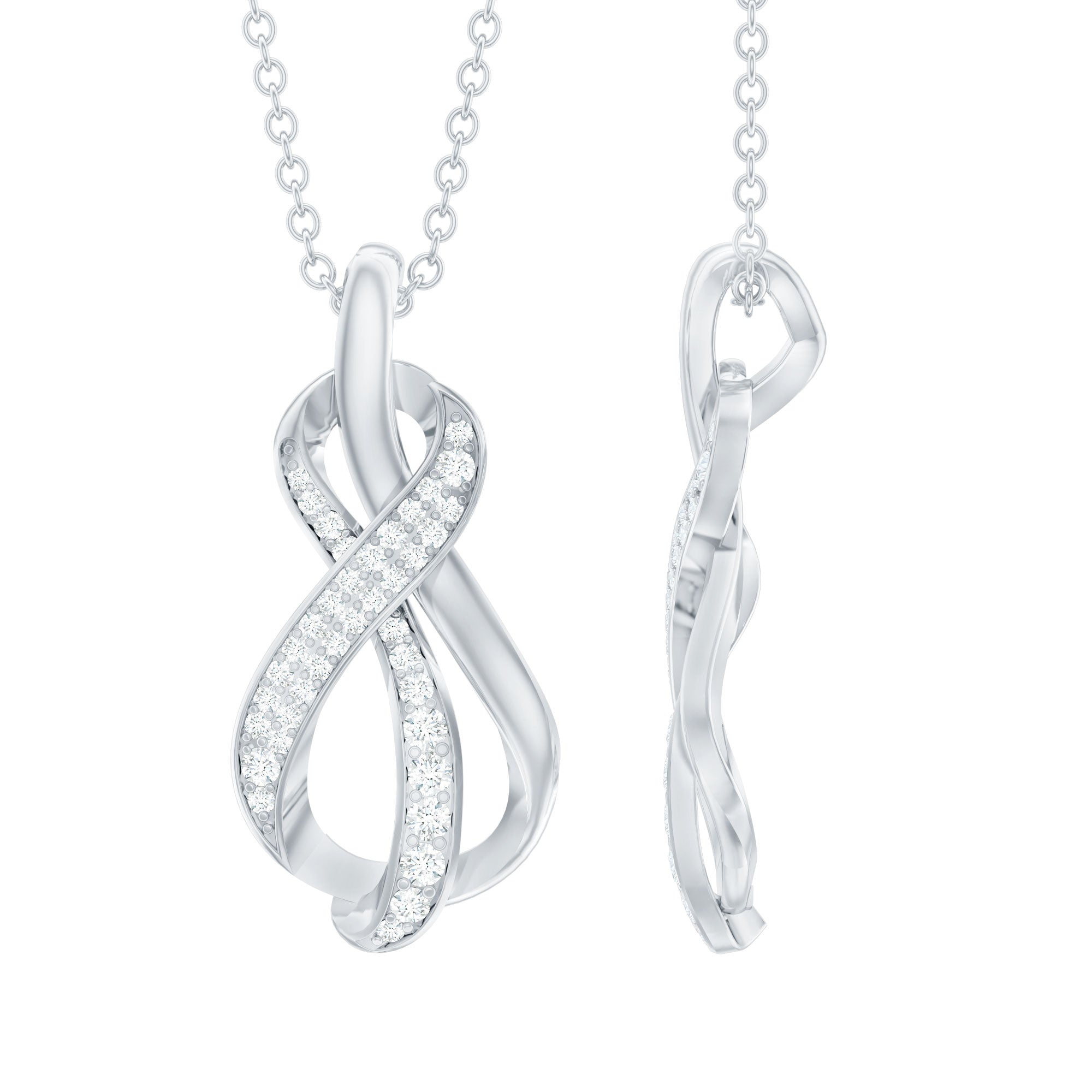Pave Set Moissanite Infinity Knot Necklace with Silver Chain D-VS1 92.5 Sterling Silver - Rosec Jewels