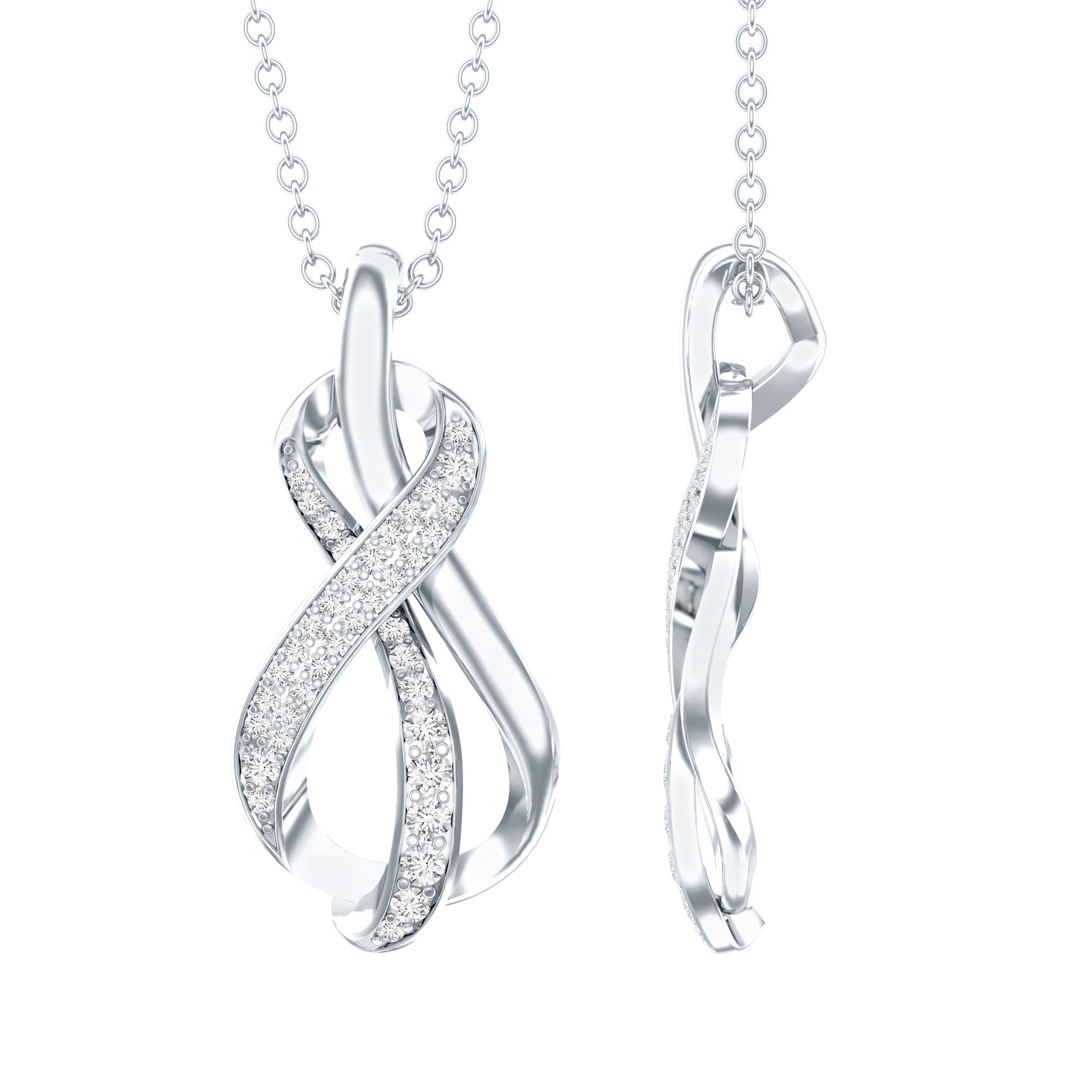 Pave Set Moissanite Infinity Knot Necklace with Silver Chain D-VS1 92.5 Sterling Silver - Rosec Jewels