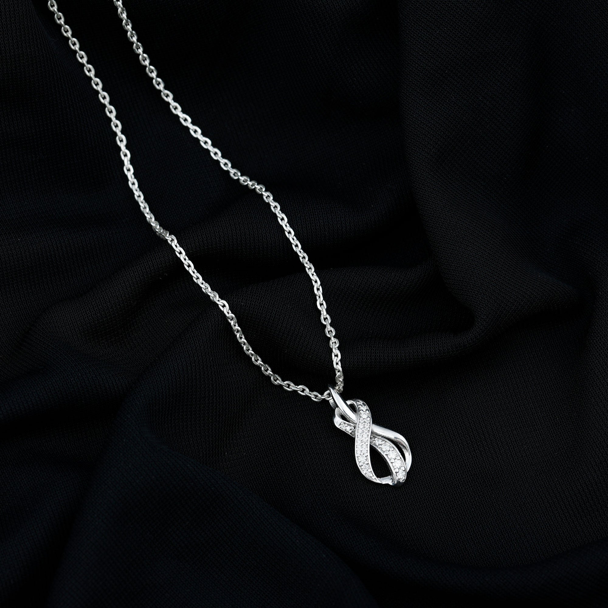 Pave Set Moissanite Infinity Knot Necklace with Silver Chain D-VS1 92.5 Sterling Silver - Rosec Jewels