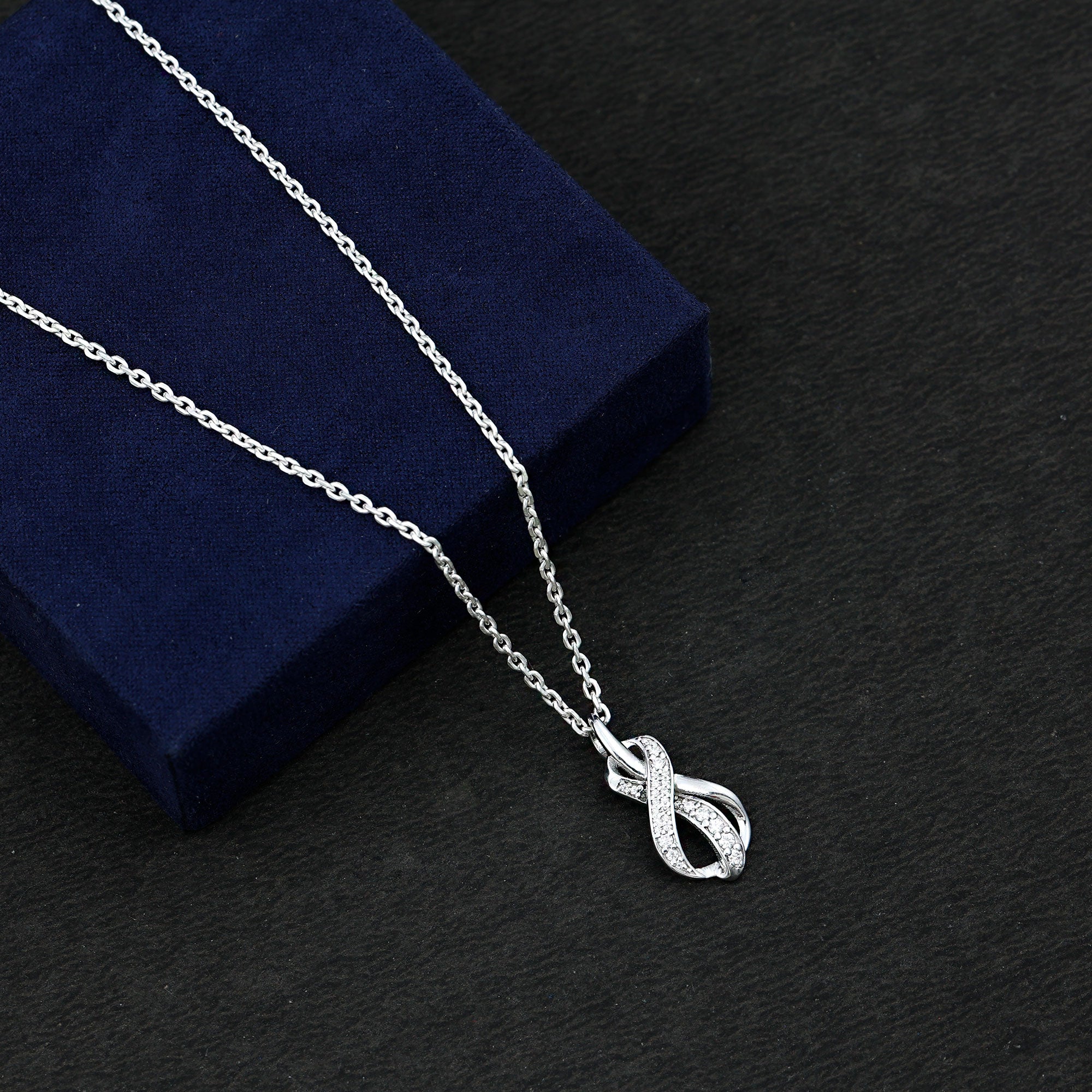 Pave Set Moissanite Infinity Knot Necklace with Silver Chain D-VS1 92.5 Sterling Silver - Rosec Jewels