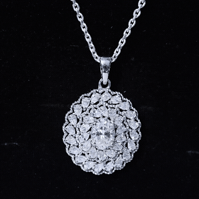 Certified 1.29 Carat Oval Moissanite Bridal Statement Necklace with Chain D-VS1 92.5 Sterling Silver - Rosec Jewels