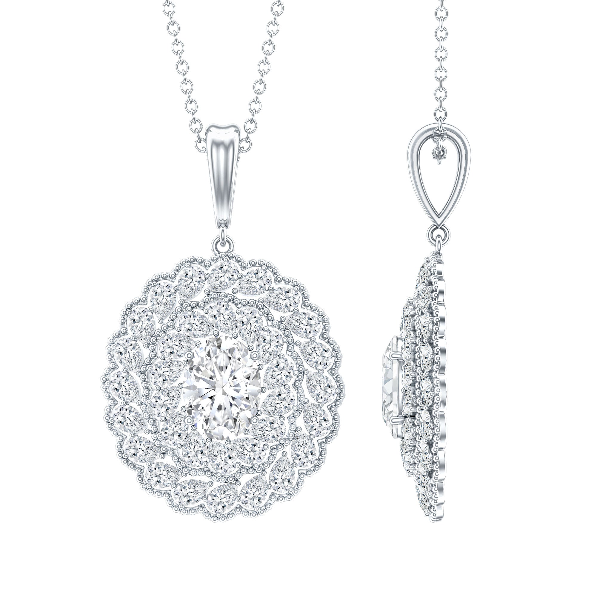Certified 1.29 Carat Oval Moissanite Bridal Statement Necklace with Chain D-VS1 92.5 Sterling Silver - Rosec Jewels