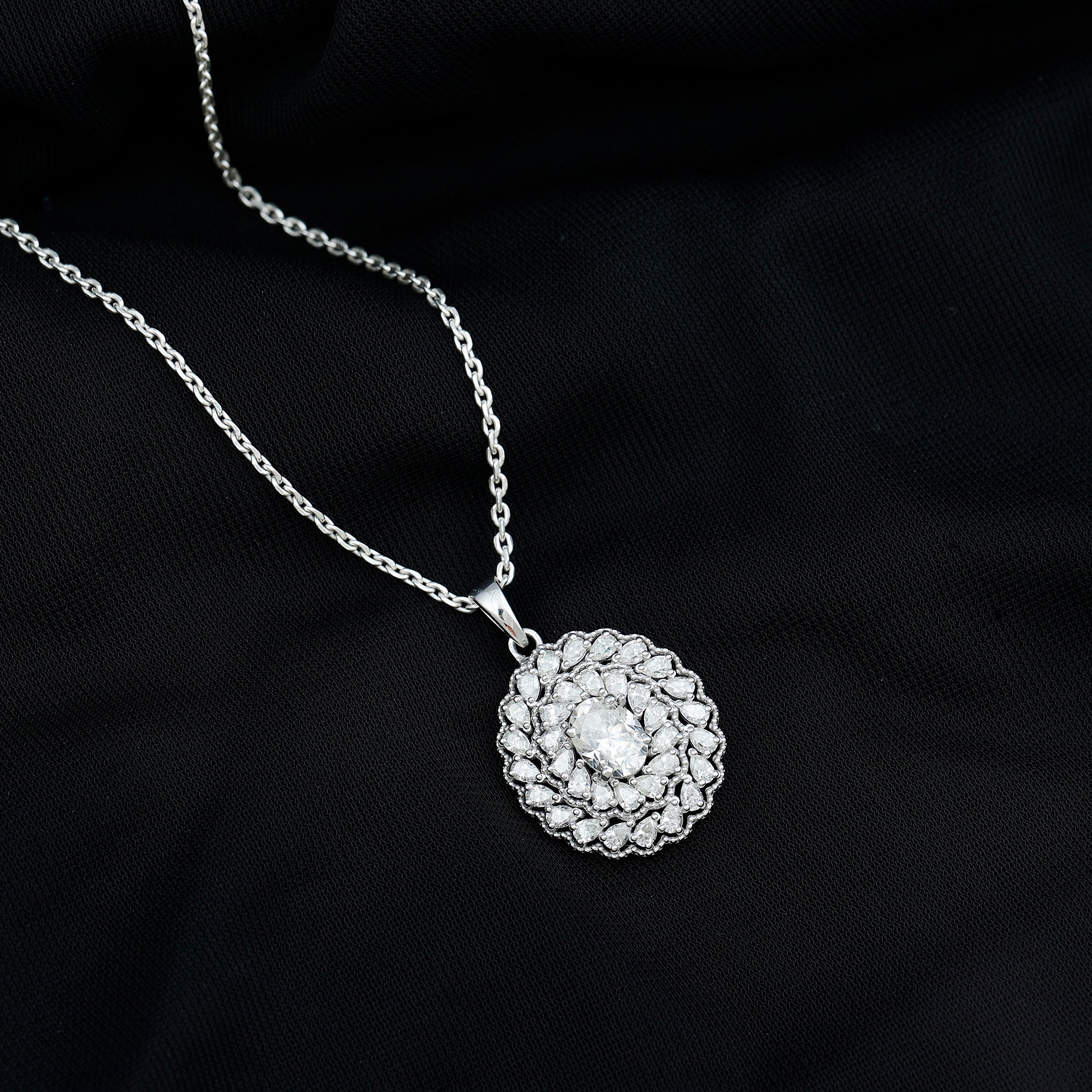 Certified 1.29 Carat Oval Moissanite Bridal Statement Necklace with Chain D-VS1 92.5 Sterling Silver - Rosec Jewels