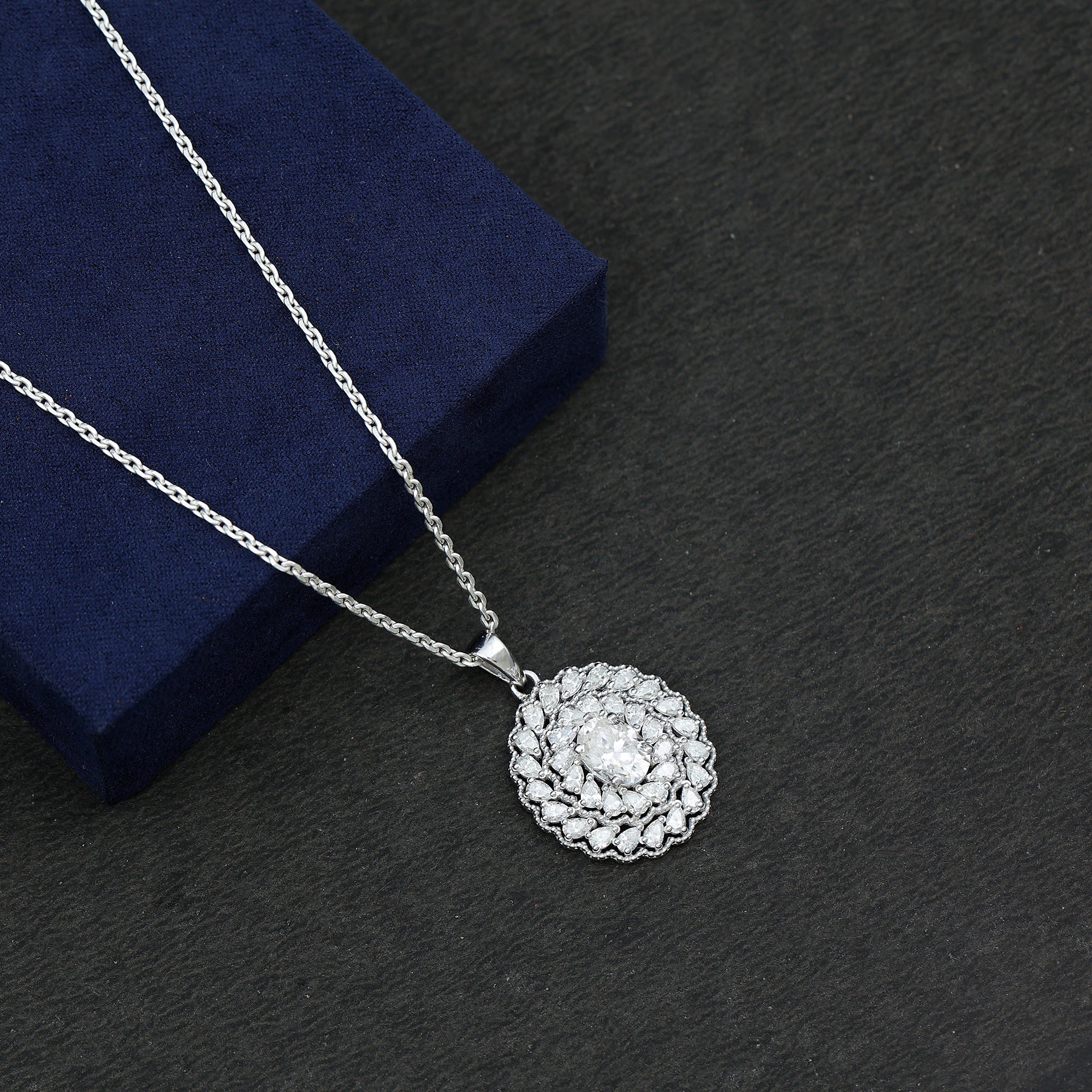Certified 1.29 Carat Oval Moissanite Bridal Statement Necklace with Chain D-VS1 92.5 Sterling Silver - Rosec Jewels