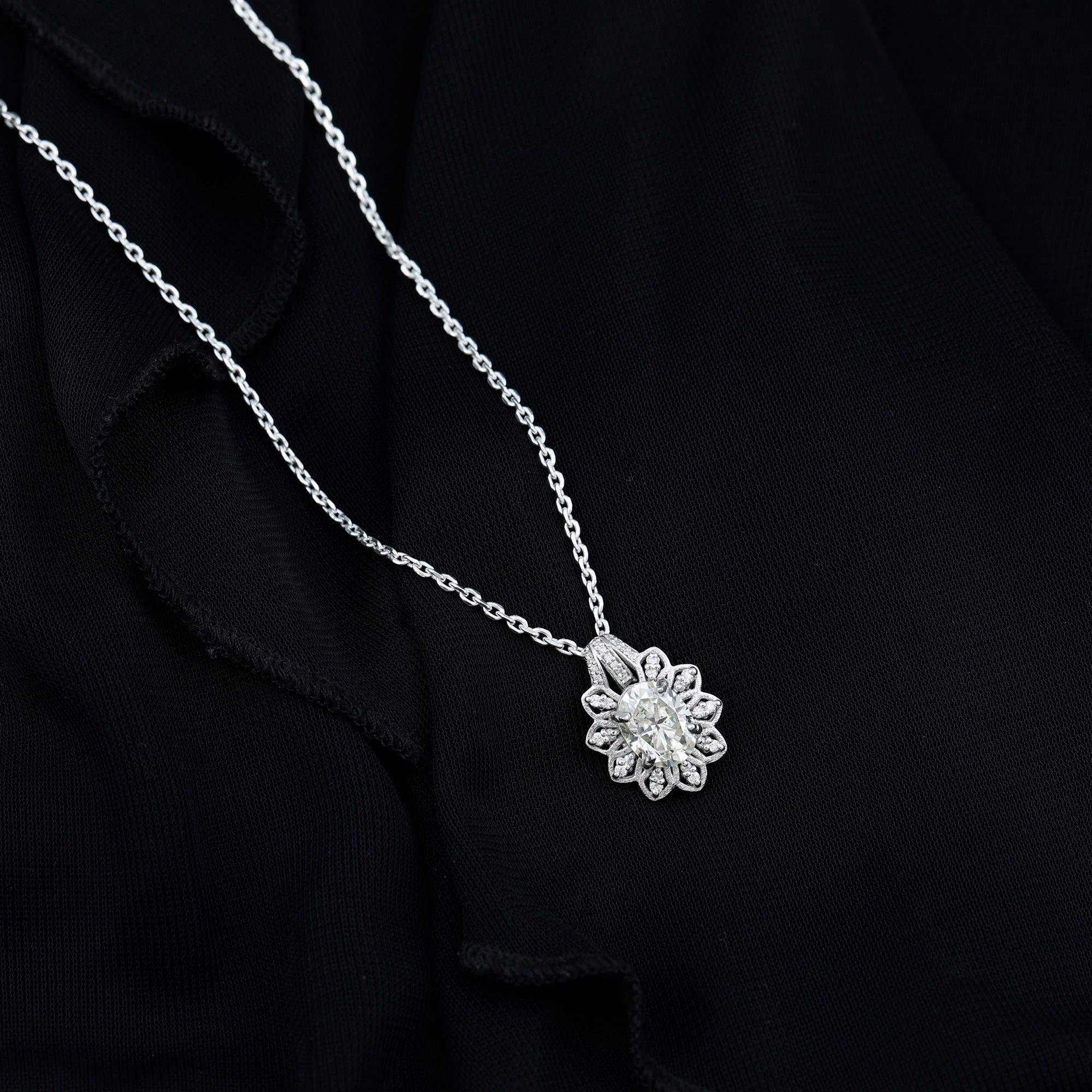 Certified 2 Carat Oval Moissanite Vintage Necklace with Silver Chain D-VS1 92.5 Sterling Silver - Rosec Jewels