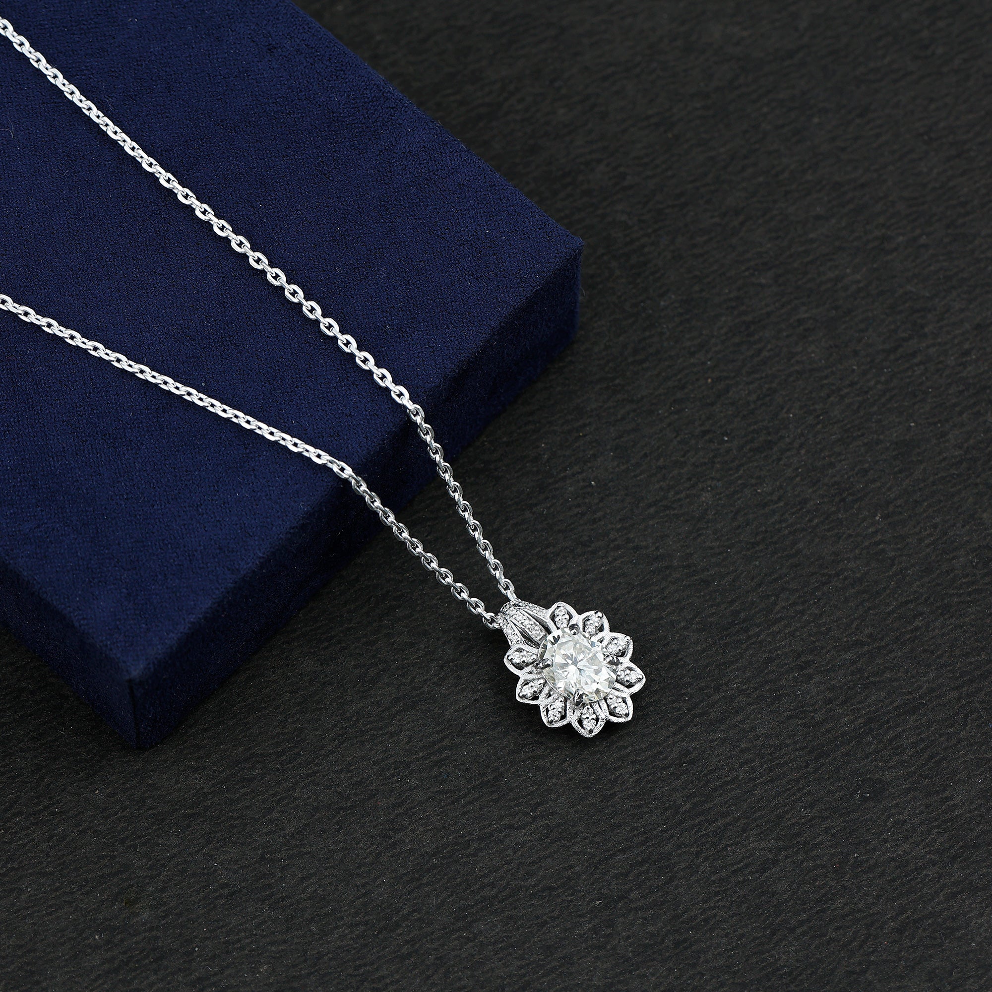 Certified 2 Carat Oval Moissanite Vintage Necklace with Silver Chain D-VS1 92.5 Sterling Silver - Rosec Jewels