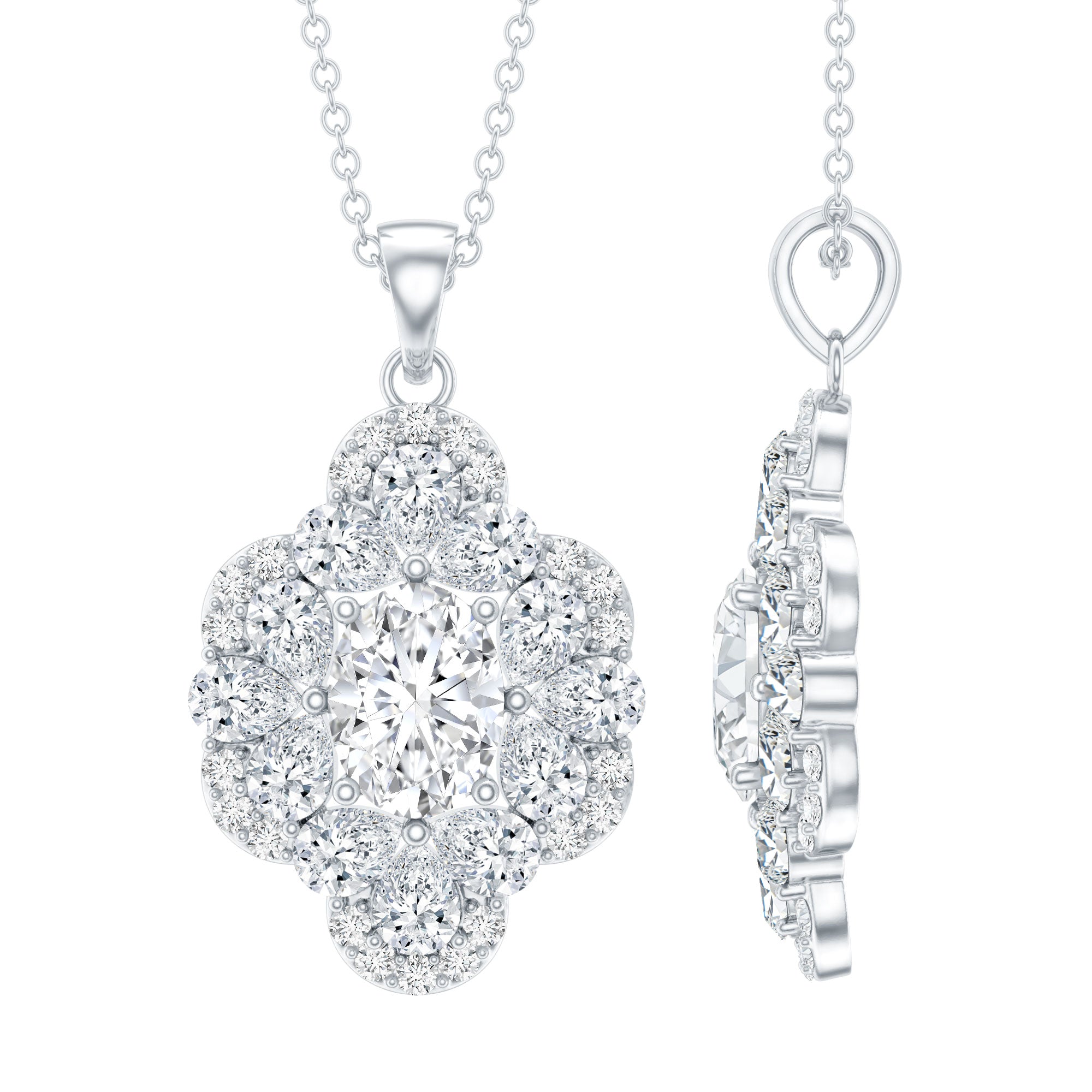Certified Moissanite Flower Necklace for Wedding D-VS1 92.5 Sterling Silver - Rosec Jewels