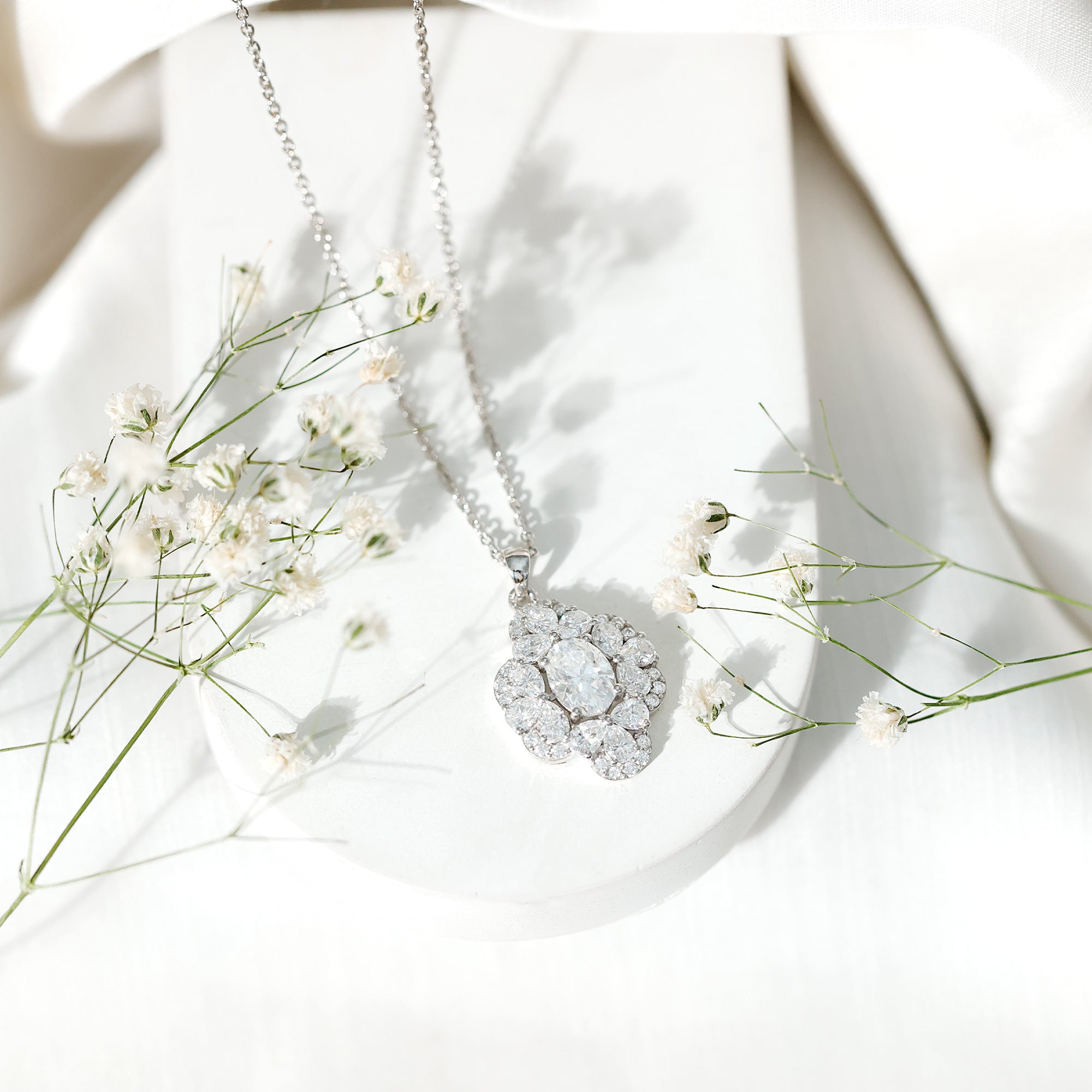 Certified Moissanite Flower Necklace for Wedding D-VS1 92.5 Sterling Silver - Rosec Jewels