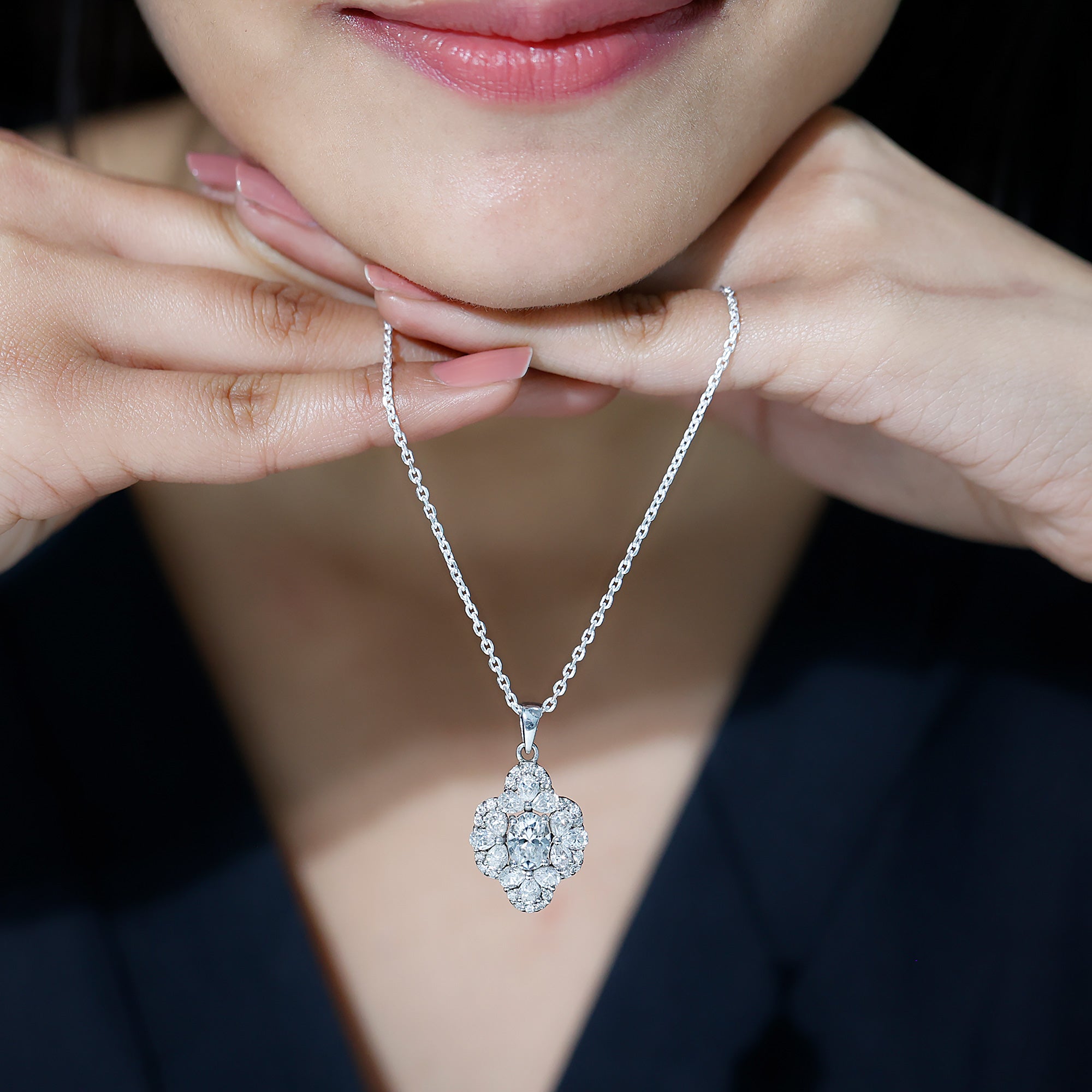Certified Moissanite Flower Necklace for Wedding D-VS1 92.5 Sterling Silver - Rosec Jewels