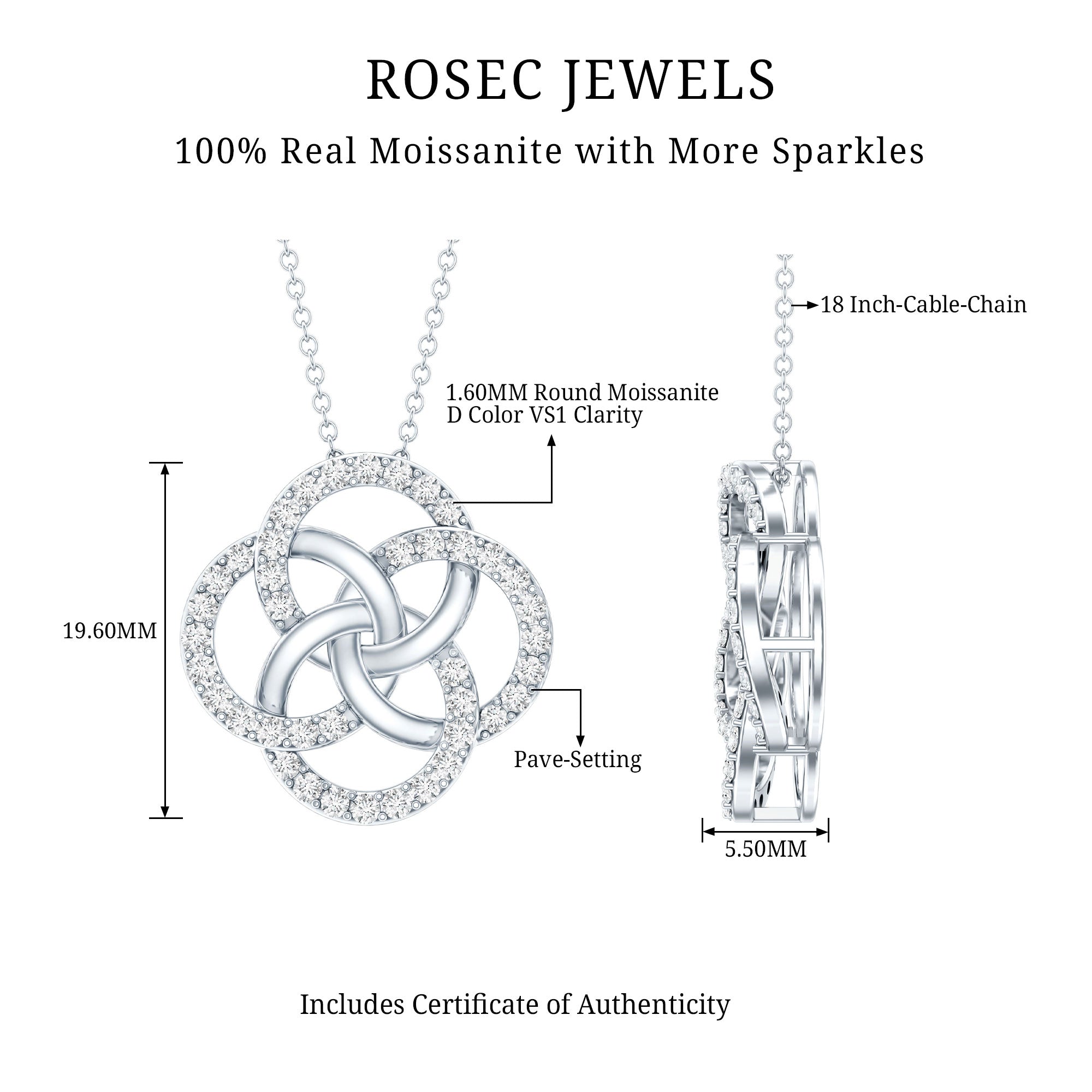 Sterling Silver Moissanite Interlocking Circle Necklace for Women D-VS1 92.5 Sterling Silver - Rosec Jewels