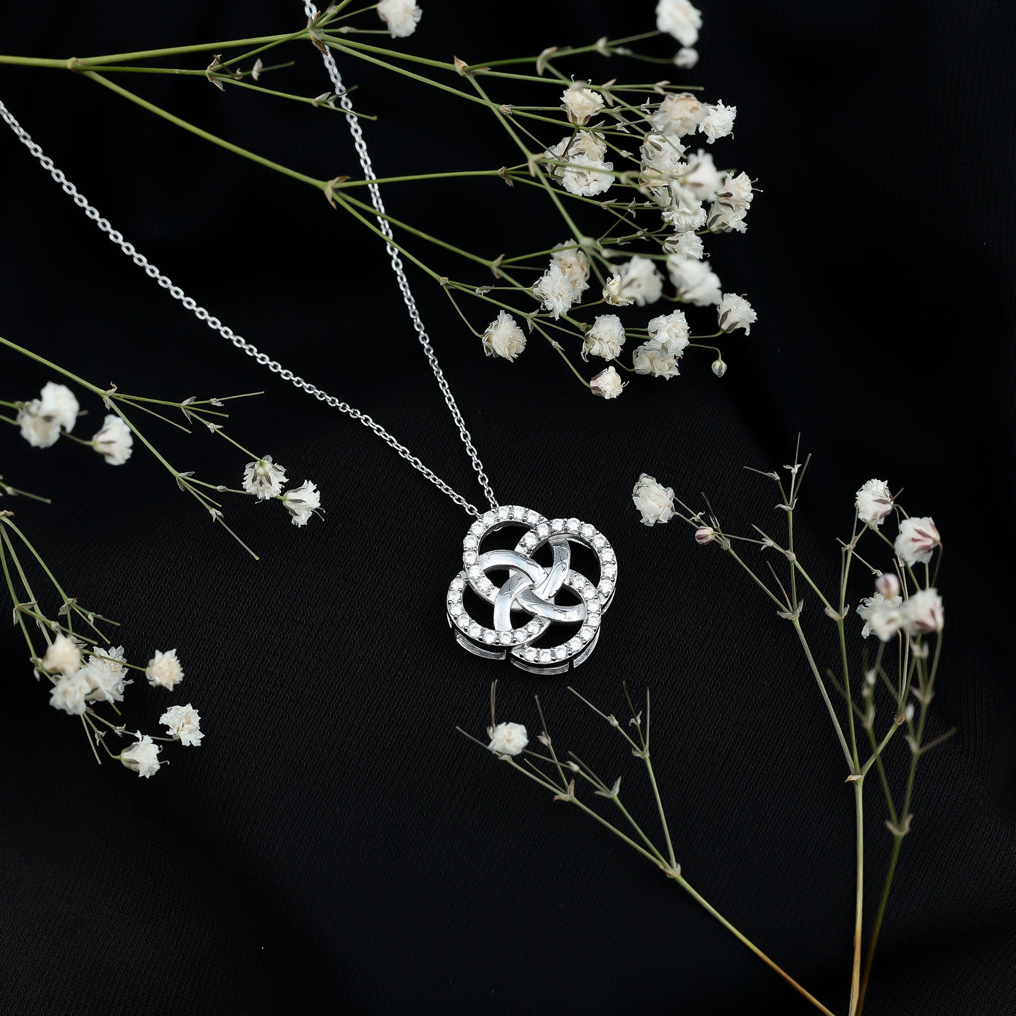 Sterling Silver Moissanite Interlocking Circle Necklace for Women D-VS1 92.5 Sterling Silver - Rosec Jewels