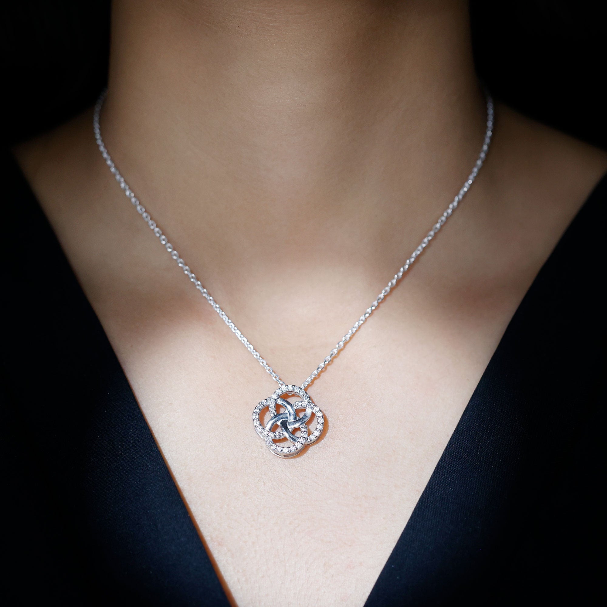 Sterling Silver Moissanite Interlocking Circle Necklace for Women D-VS1 92.5 Sterling Silver - Rosec Jewels
