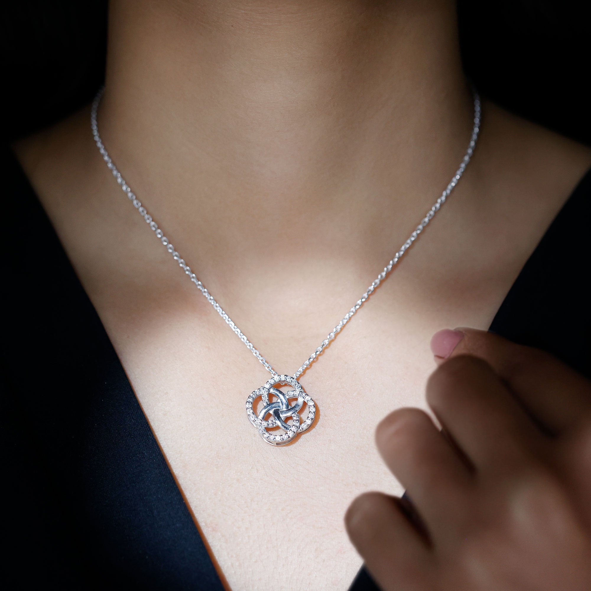 Sterling Silver Moissanite Interlocking Circle Necklace for Women D-VS1 92.5 Sterling Silver - Rosec Jewels