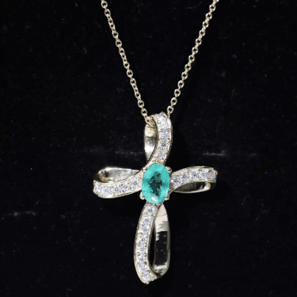 Certified Lab Grown Emerald Christian Cross Necklace With Silver Chain AAAA 92.5 Sterling Silver - Rosec Jewels