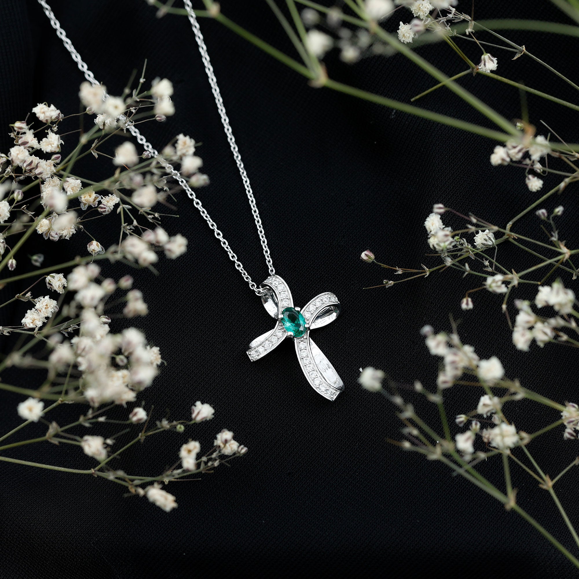 Certified Lab Grown Emerald Christian Cross Necklace With Silver Chain AAAA 92.5 Sterling Silver - Rosec Jewels
