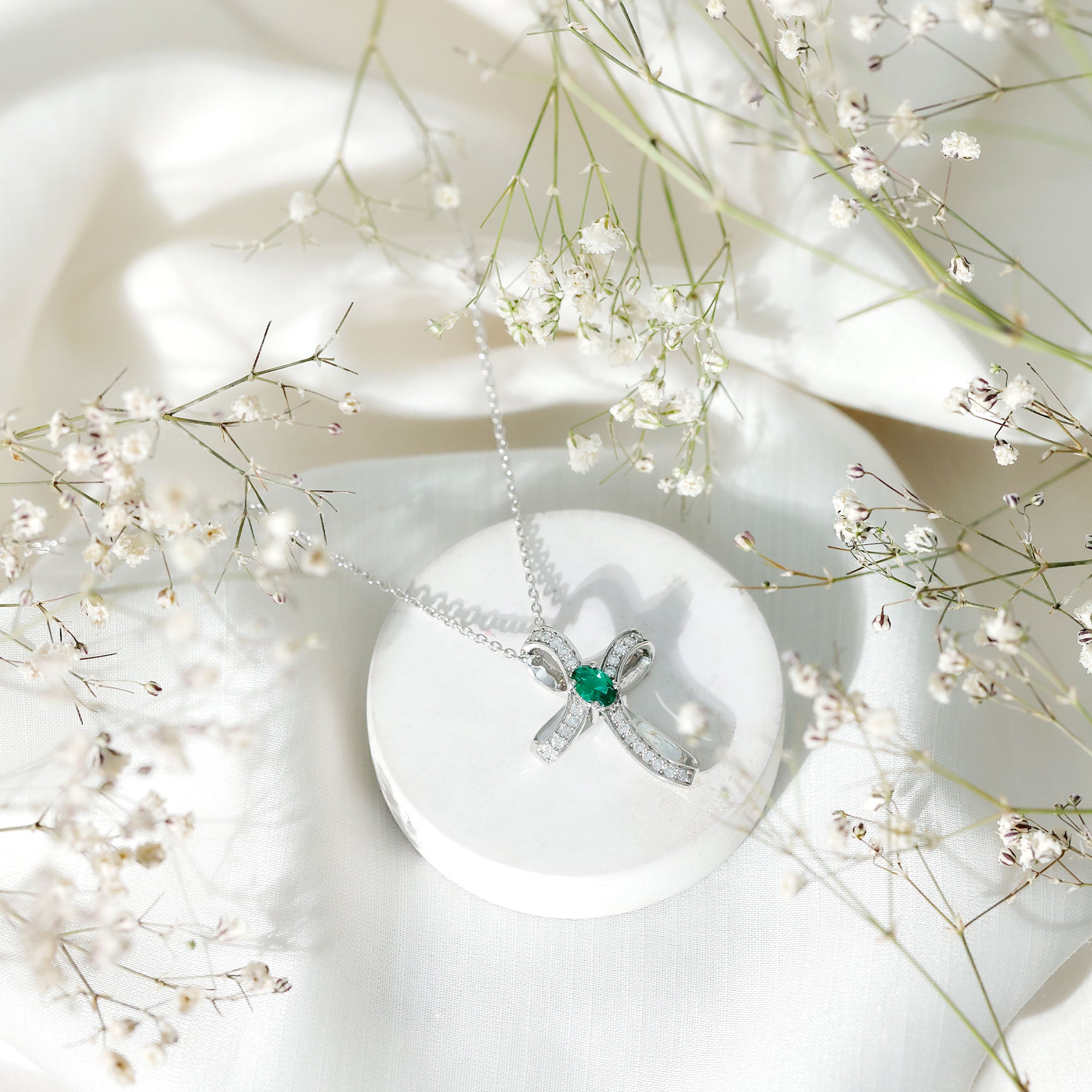 Certified Lab Grown Emerald Christian Cross Necklace With Silver Chain AAAA 92.5 Sterling Silver - Rosec Jewels