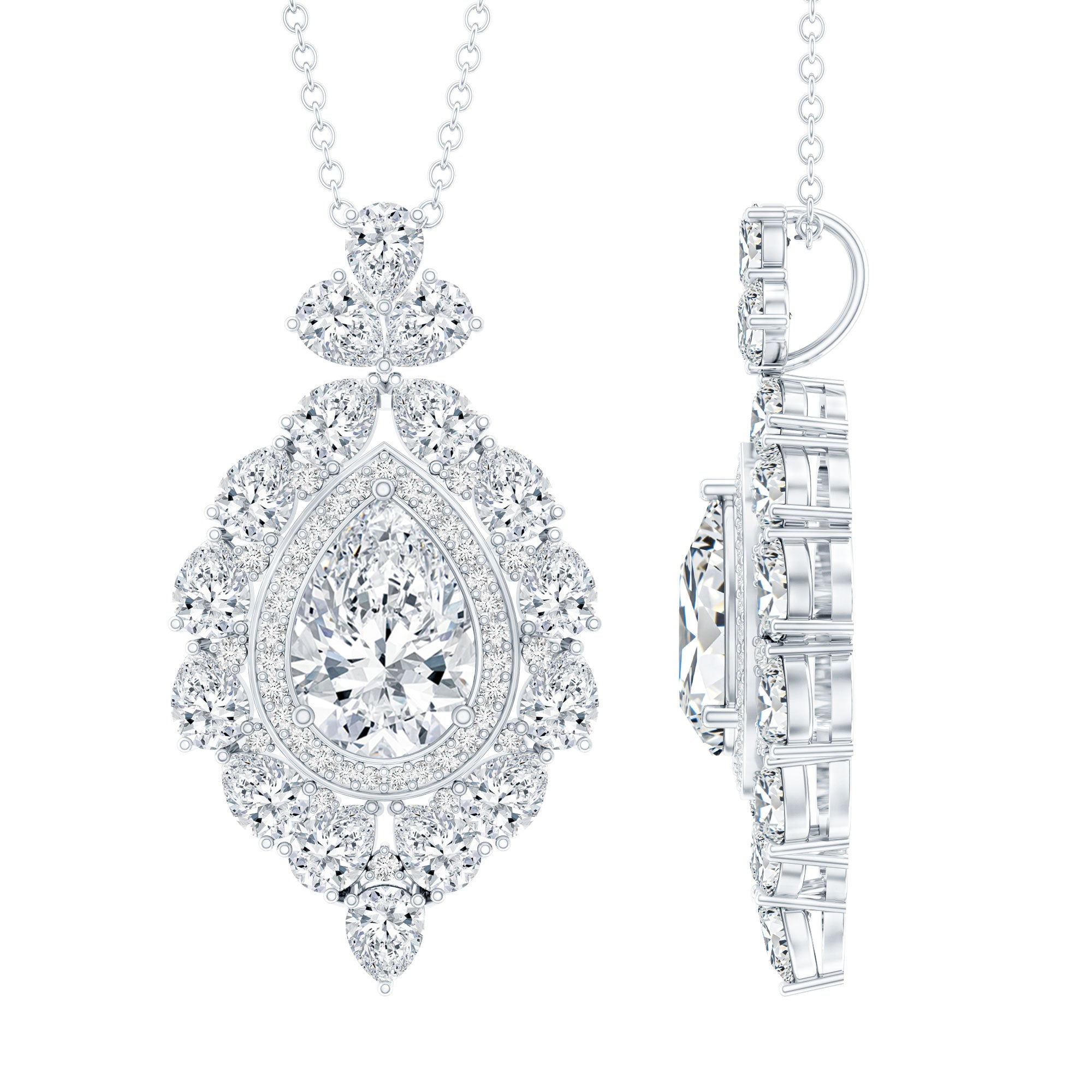 Certified 2.2 Carat Pear Shaped Moissanite Bridal Necklace with Silver Chain D-VS1 92.5 Sterling Silver - Rosec Jewels