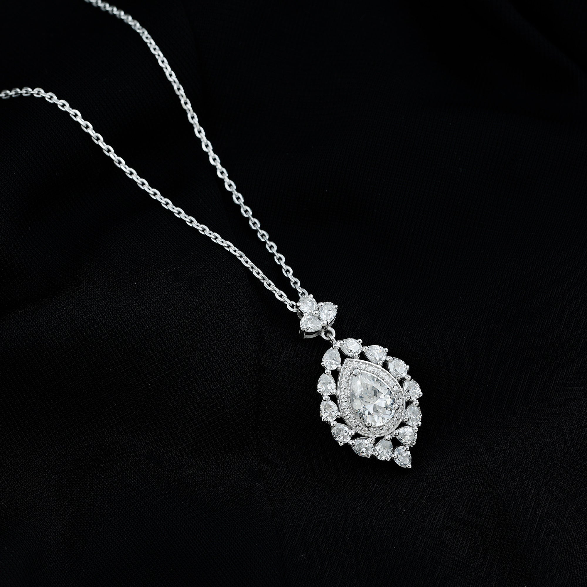 Certified 2.2 Carat Pear Shaped Moissanite Bridal Necklace with Silver Chain D-VS1 92.5 Sterling Silver - Rosec Jewels