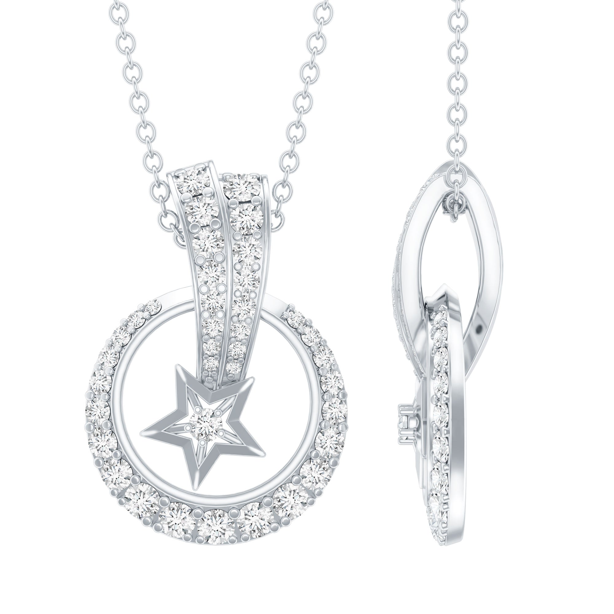 Certified Moissanite Shooting Star Pendant with Silver Chain D-VS1 92.5 Sterling Silver - Rosec Jewels