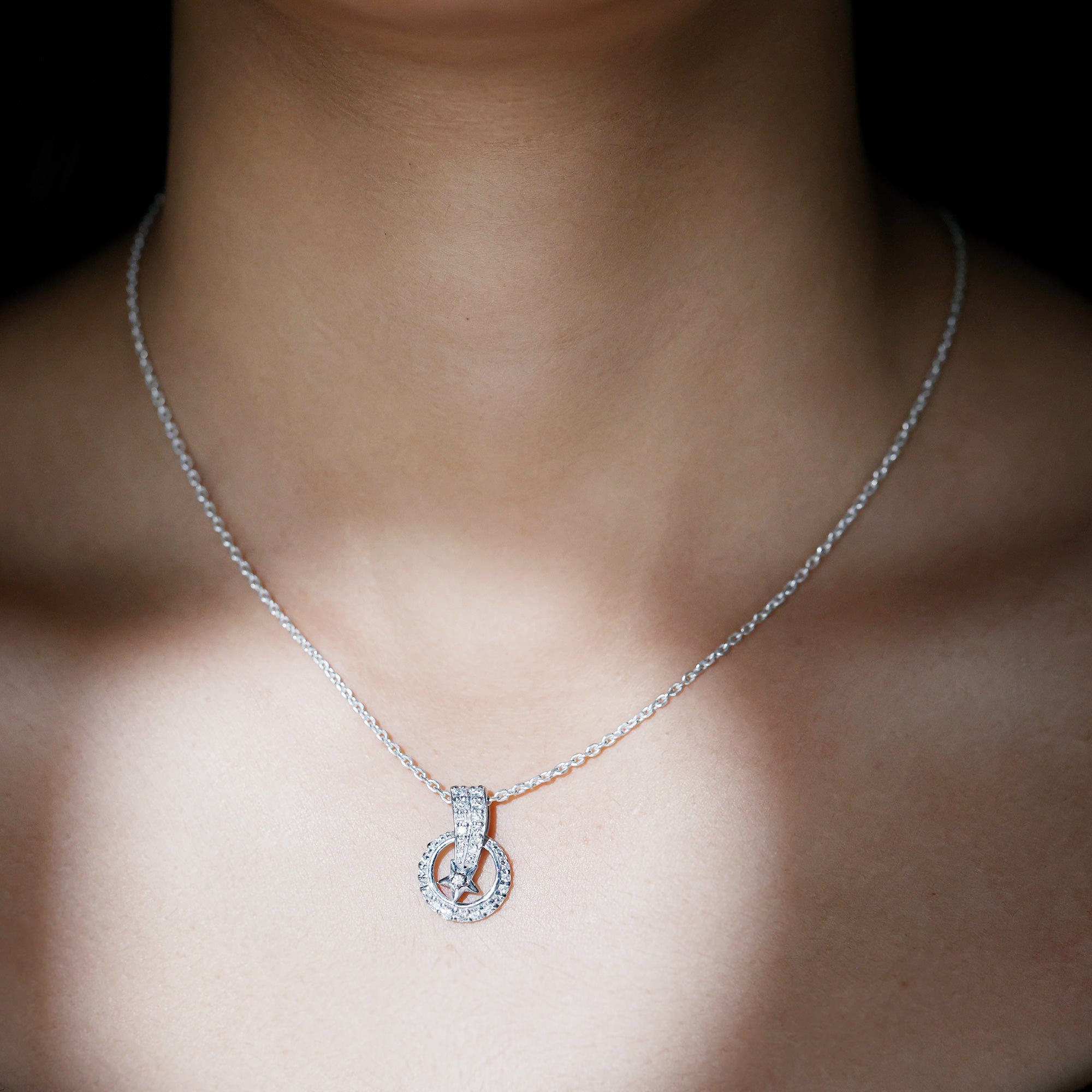 Certified Moissanite Shooting Star Pendant with Silver Chain D-VS1 92.5 Sterling Silver - Rosec Jewels