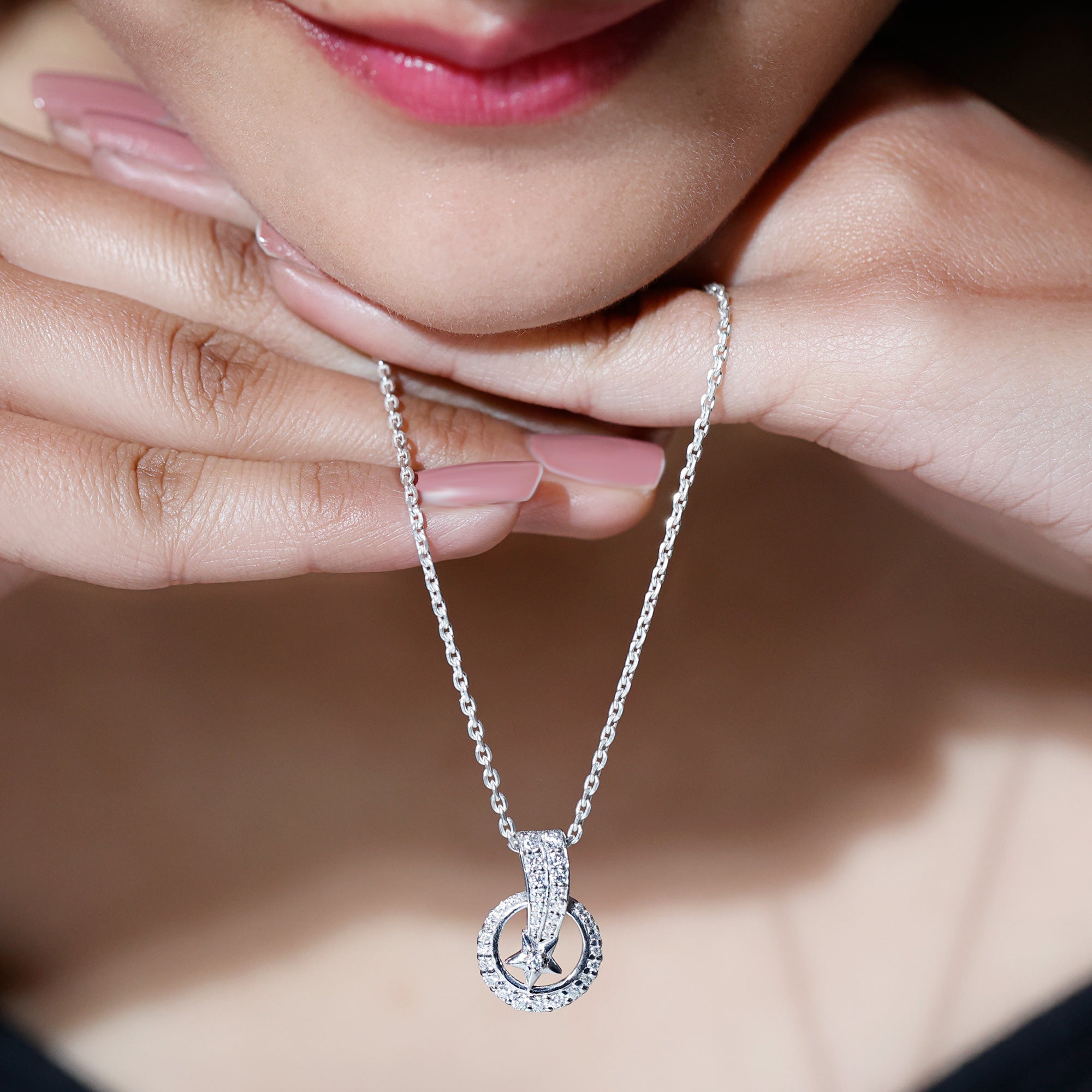 Certified Moissanite Shooting Star Pendant with Silver Chain D-VS1 92.5 Sterling Silver - Rosec Jewels