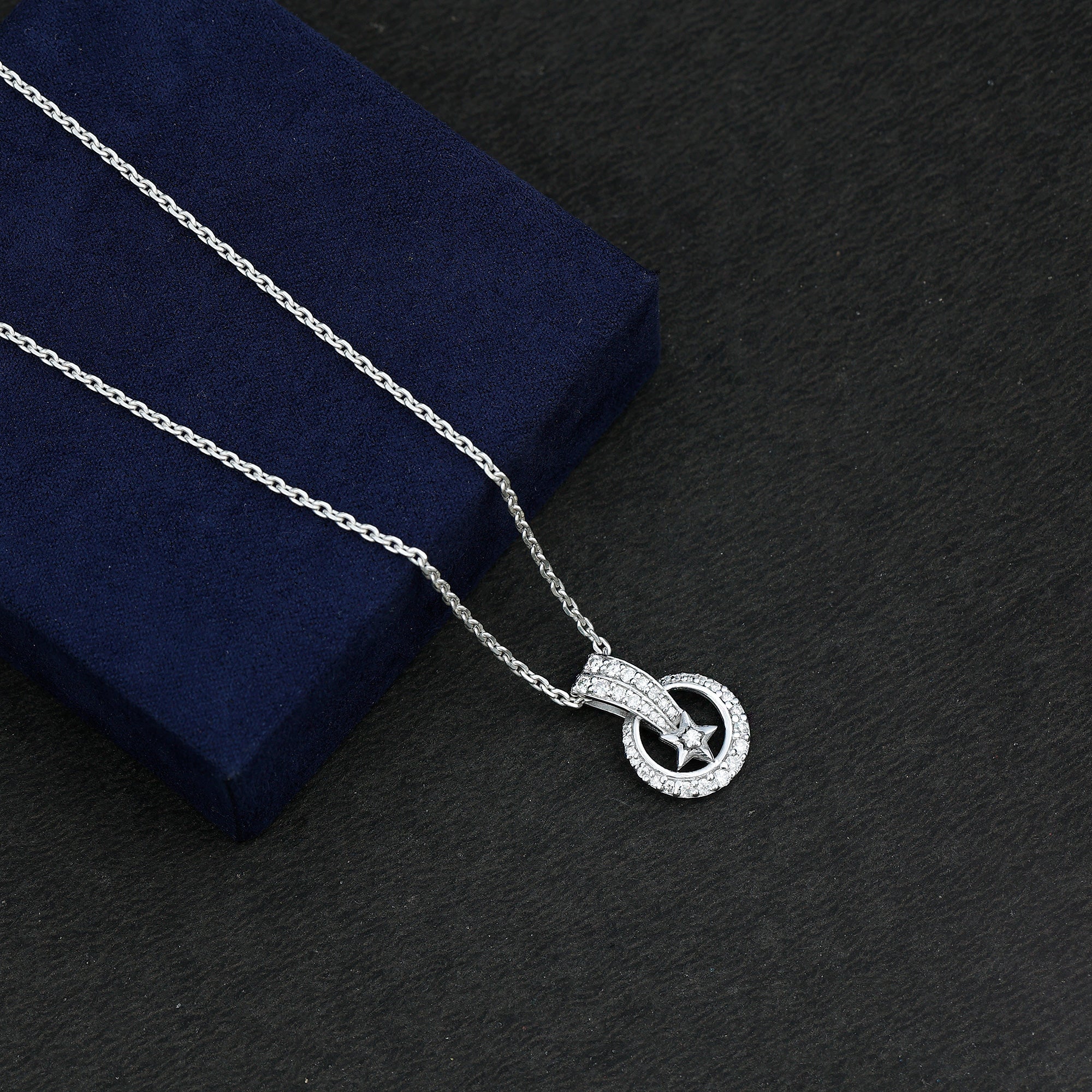 Certified Moissanite Shooting Star Pendant with Silver Chain D-VS1 92.5 Sterling Silver - Rosec Jewels