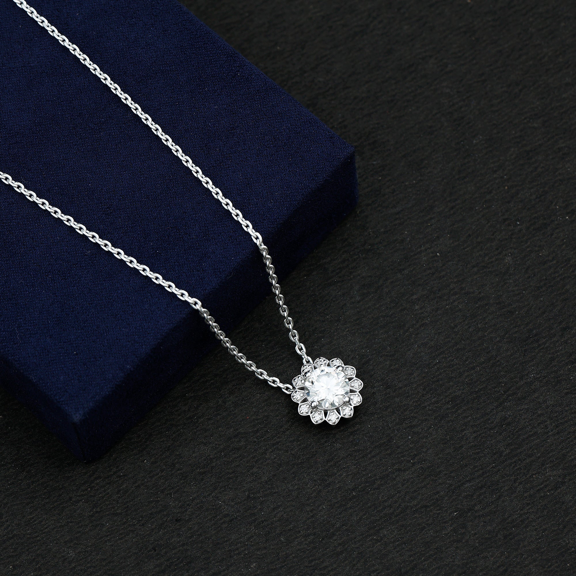 Certified 2 CT Moissanite Statement Flower Necklace with Silver Chain D-VS1 92.5 Sterling Silver - Rosec Jewels