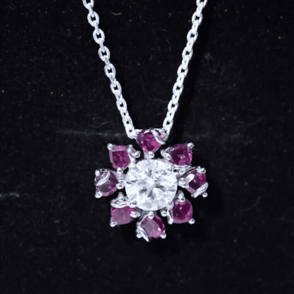 2 Carat Moissanite Designer Necklace with Rhodolite D-VS1 92.5 Sterling Silver - Rosec Jewels