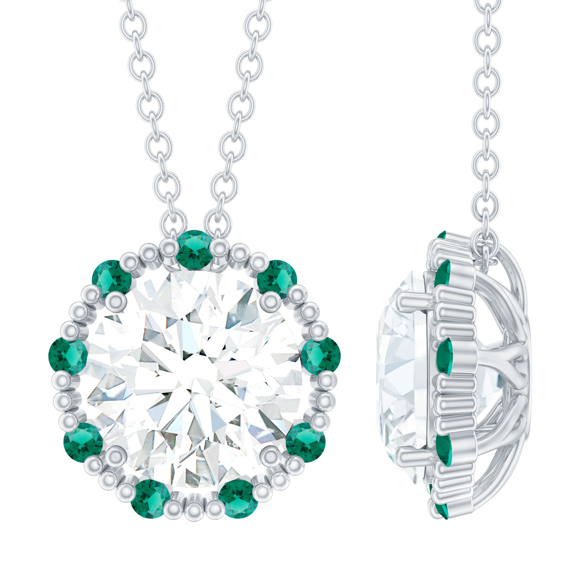 Vintage Style 2 CT Moissanite Solitaire Pendant with Lab Emerald D-VS1 92.5 Sterling Silver - Rosec Jewels