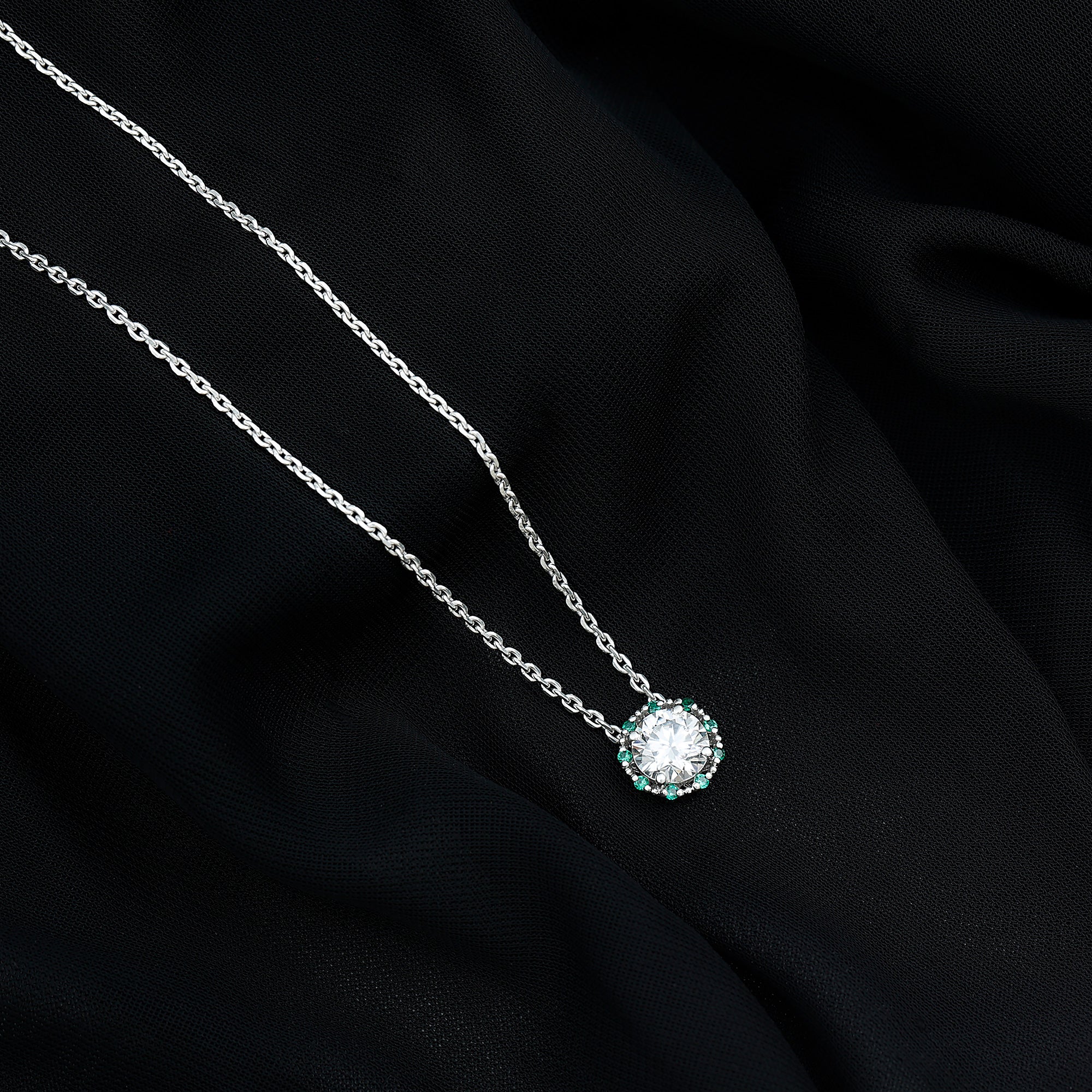 Vintage Style 2 CT Moissanite Solitaire Pendant with Lab Emerald D-VS1 92.5 Sterling Silver - Rosec Jewels