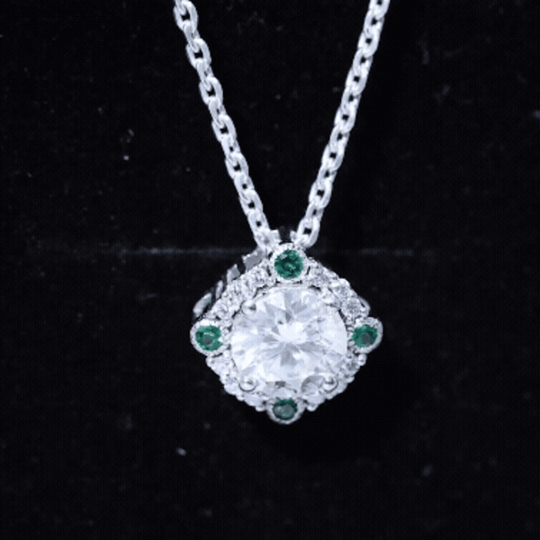 2 Carat Moissanite Vintage Inspired Necklace with Lab Emerald D-VS1 92.5 Sterling Silver - Rosec Jewels