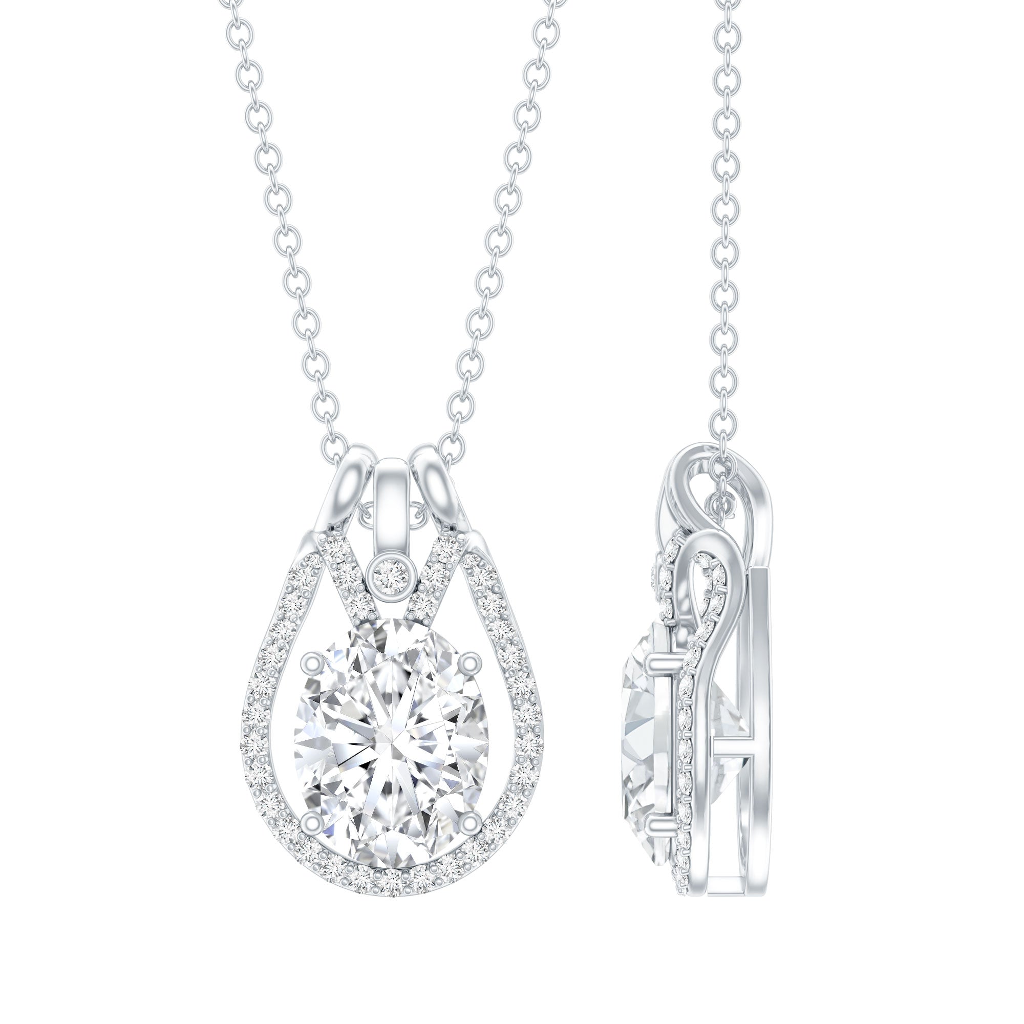 2 Carat Oval Cut Moissanite Drop Necklace For Wedding D-VS1 92.5 Sterling Silver - Rosec Jewels