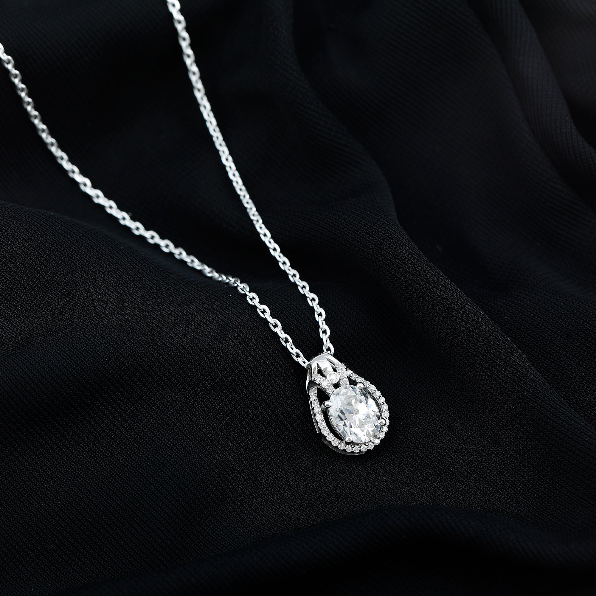 2 Carat Oval Cut Moissanite Drop Necklace For Wedding D-VS1 92.5 Sterling Silver - Rosec Jewels