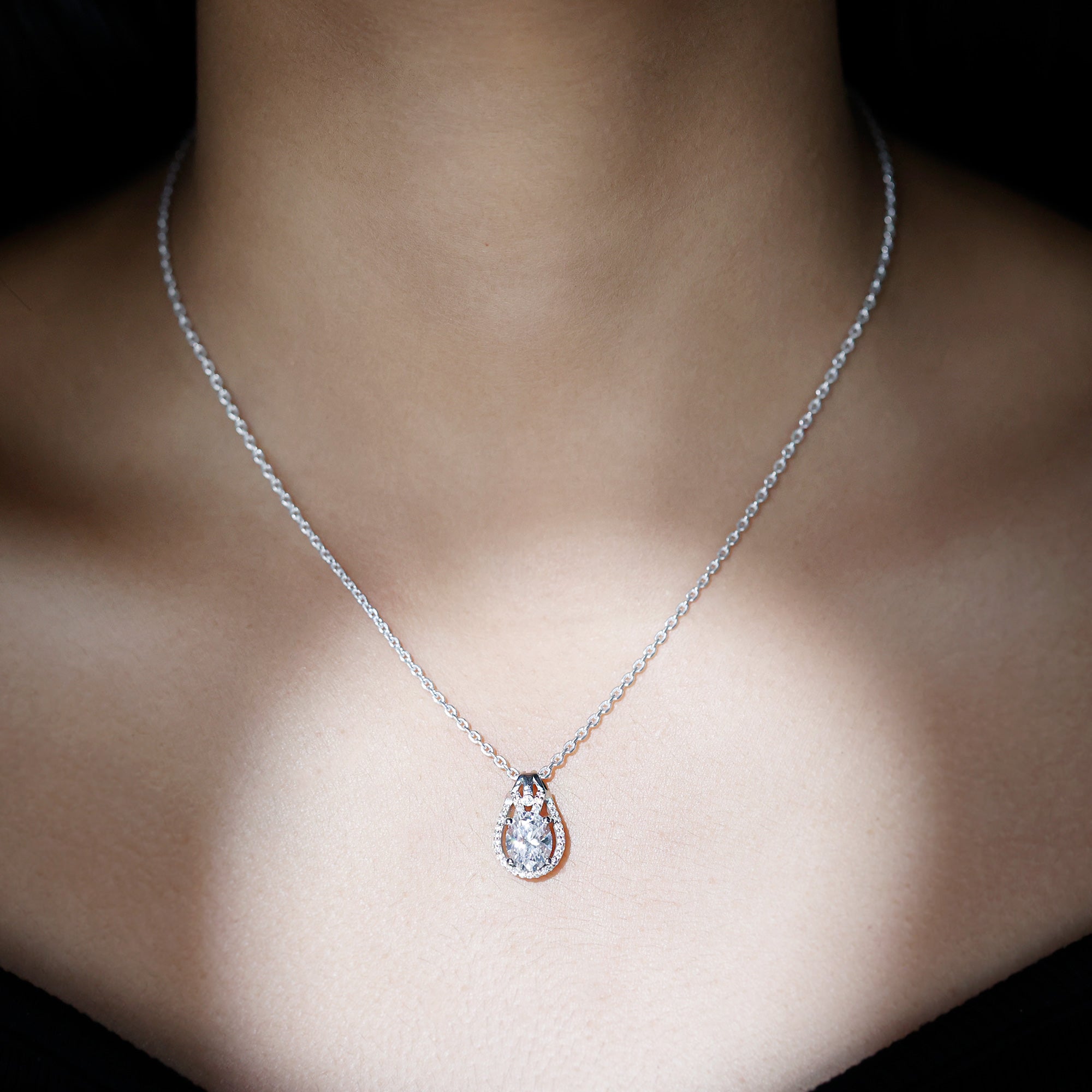 2 Carat Oval Cut Moissanite Drop Necklace For Wedding D-VS1 92.5 Sterling Silver - Rosec Jewels