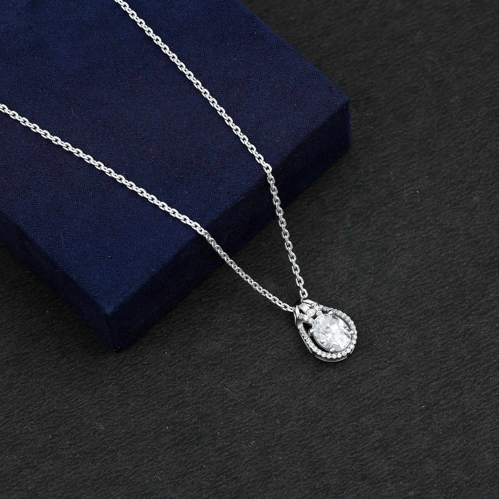 2 Carat Oval Cut Moissanite Drop Necklace For Wedding D-VS1 92.5 Sterling Silver - Rosec Jewels