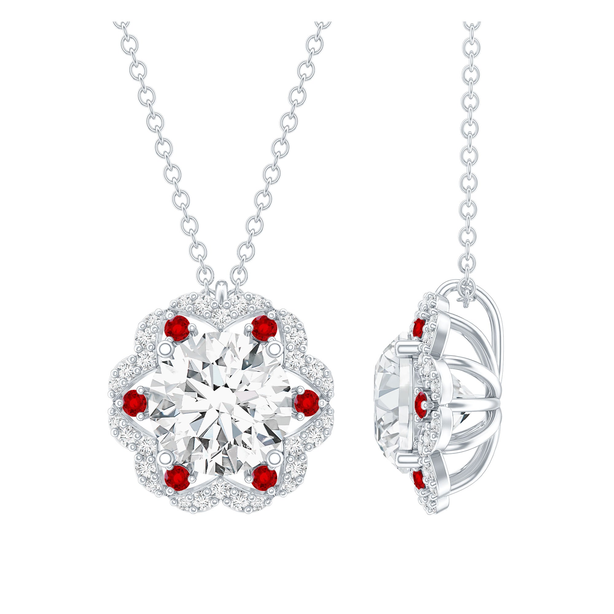 Certified 2 Carat Moissanite Statement Necklace with Lab Ruby D-VS1 92.5 Sterling Silver - Rosec Jewels