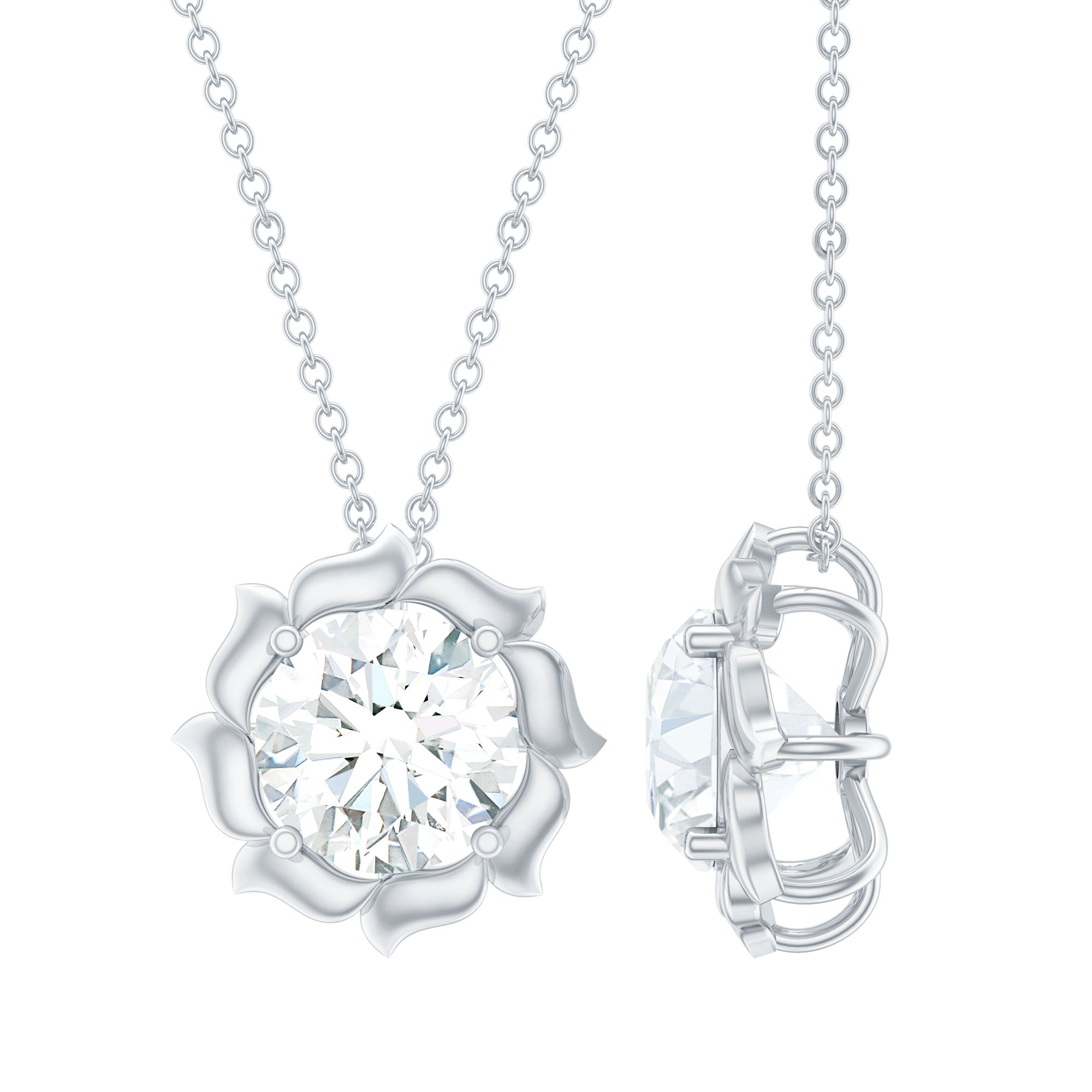 Sunburst Moissanite Solitaire Pendant Necklace with Silver Chain