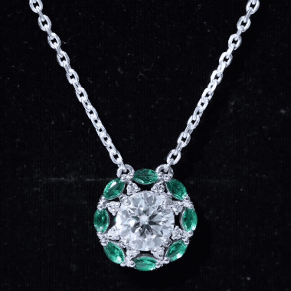 2 Carat Moissanite Statement Halo Necklace with Lab Grown Emerald AAAA 92.5 Sterling Silver - Rosec Jewels