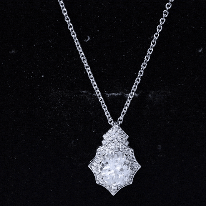 Certified 2 Carat Moissanite Vintage Halo Necklace for Women D-VS1 92.5 Sterling Silver - Rosec Jewels