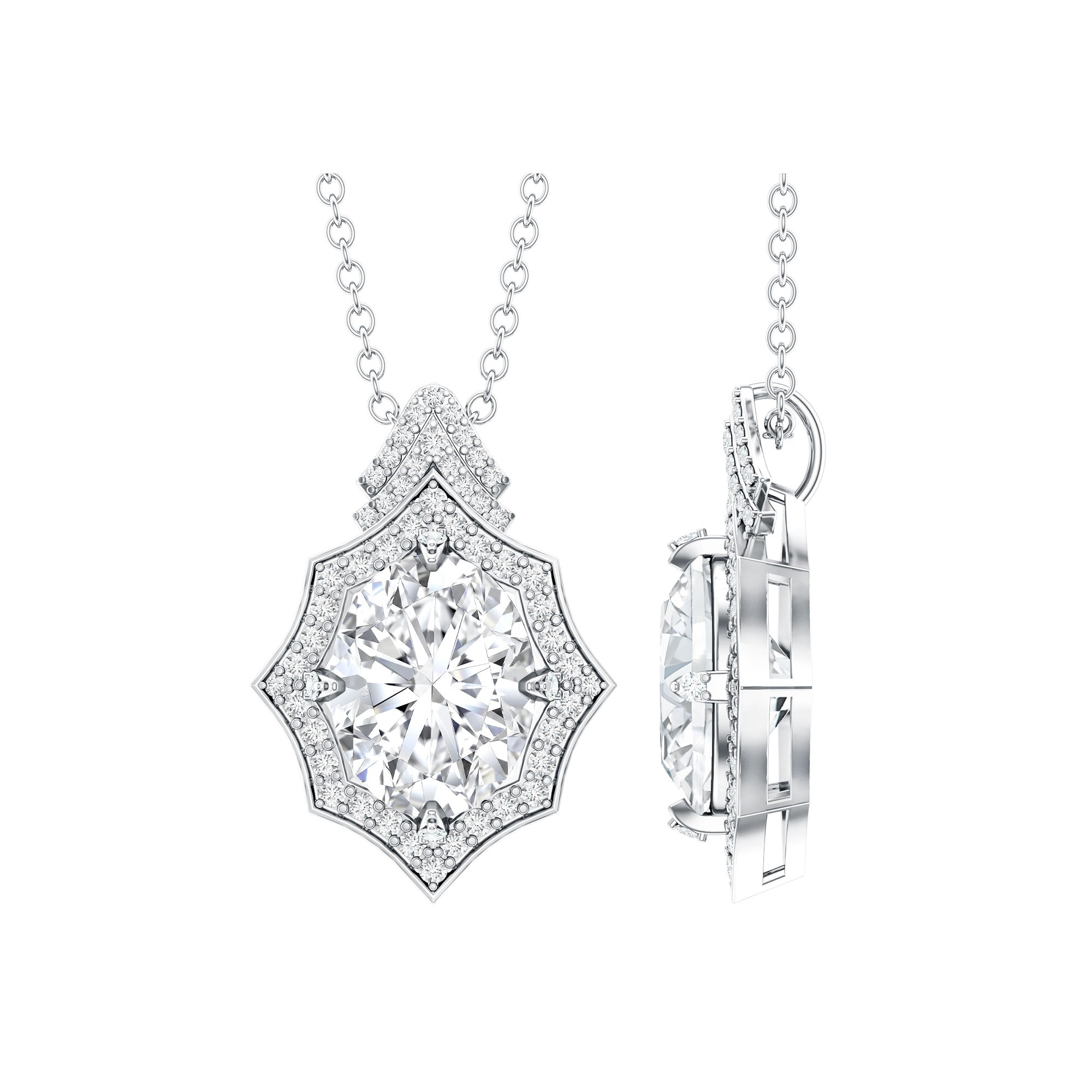 Certified 2 Carat Moissanite Vintage Halo Necklace for Women D-VS1 92.5 Sterling Silver - Rosec Jewels