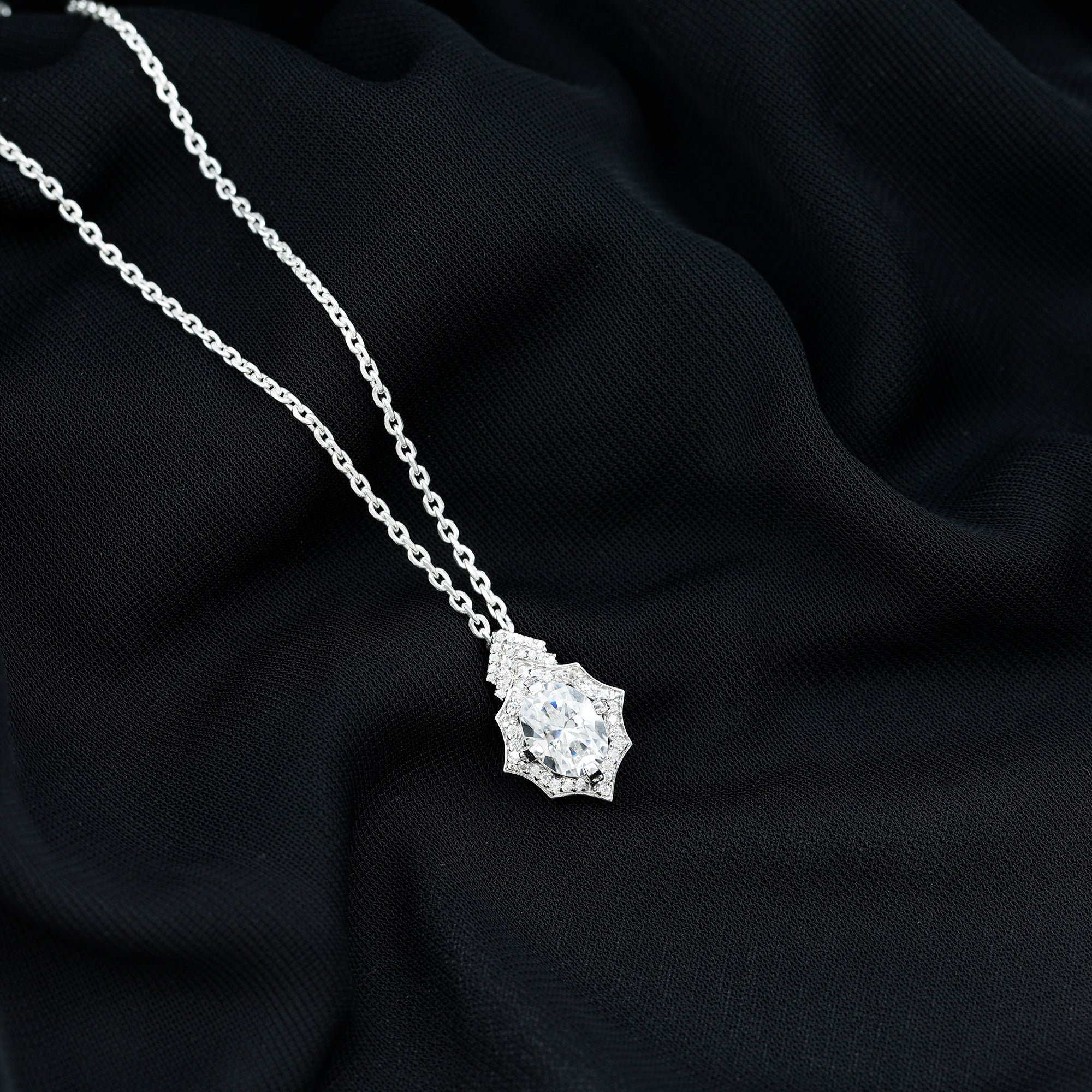 Certified 2 Carat Moissanite Vintage Halo Necklace for Women D-VS1 92.5 Sterling Silver - Rosec Jewels