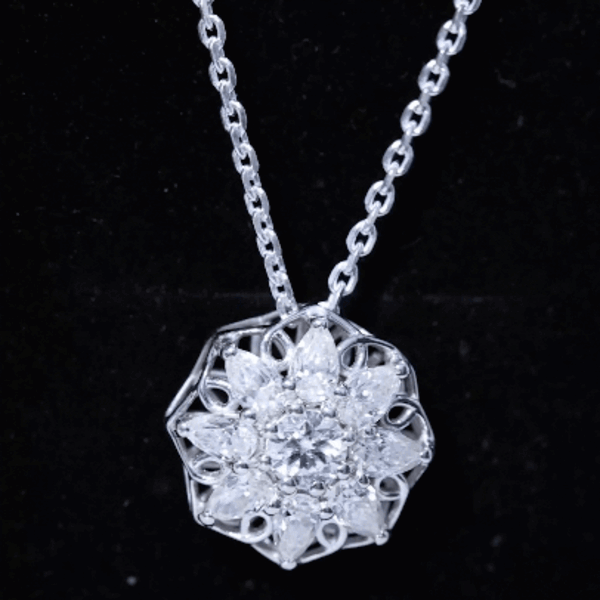 Certified Moissanite Flower Pendant Necklace with Chain D-VS1 92.5 Sterling Silver - Rosec Jewels
