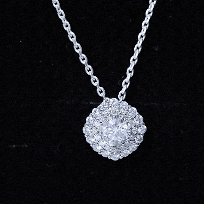 Certified Moissanite Double Halo Pendant Necklace with Silver Chain D-VS1 92.5 Sterling Silver - Rosec Jewels