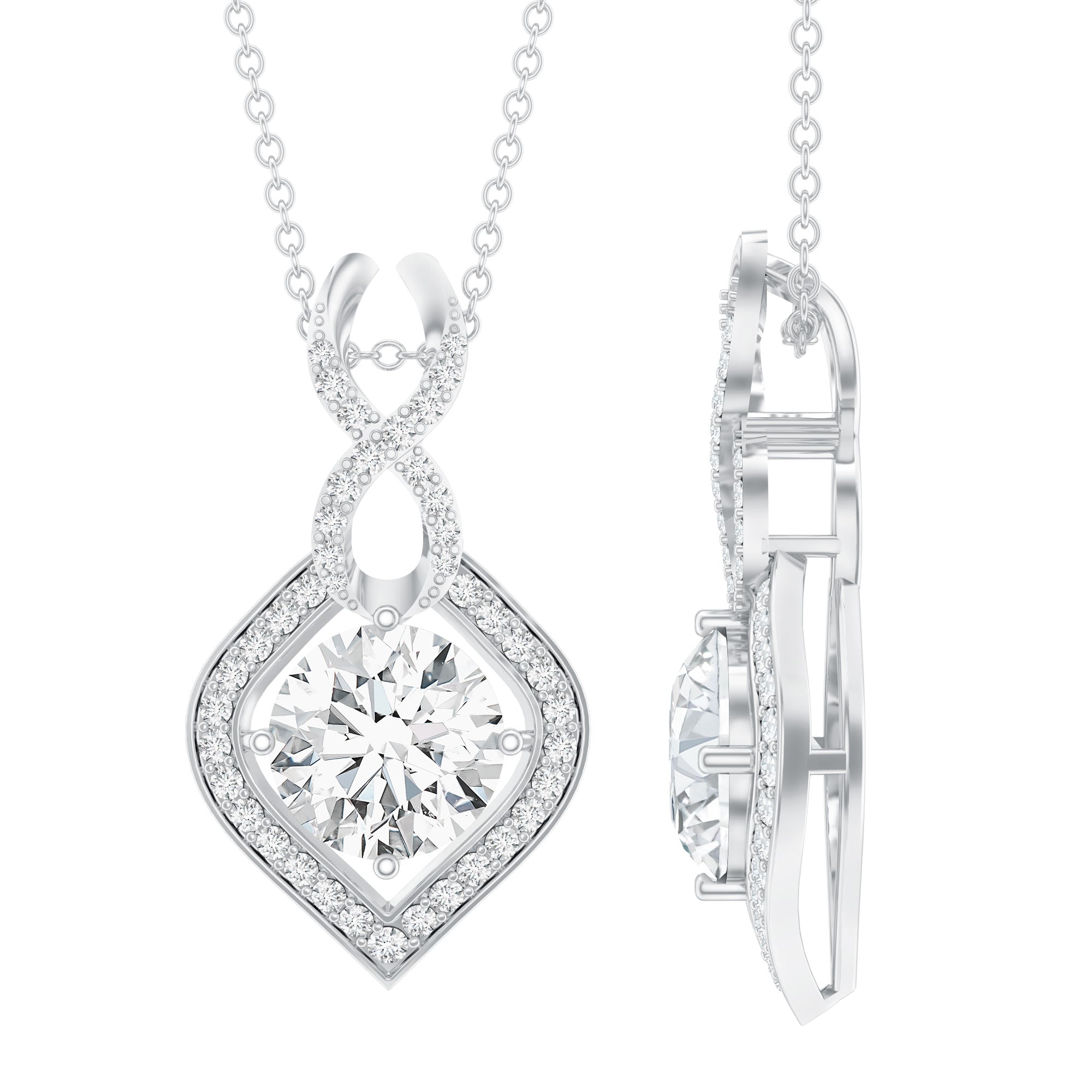 2.62 Carat Moissanite Wedding Necklace for Bride with Silver Chain D-VS1 92.5 Sterling Silver - Rosec Jewels