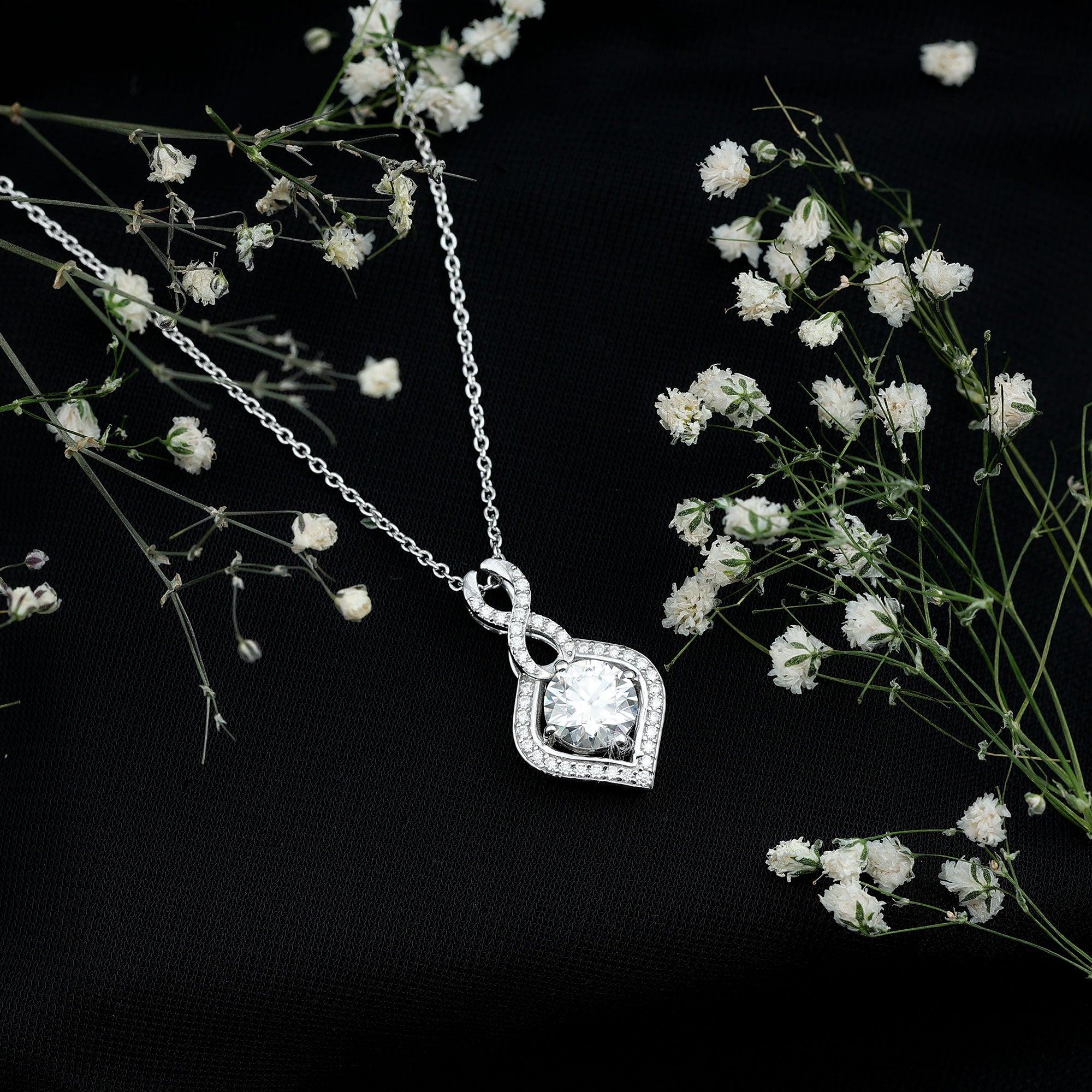 2.62 Carat Moissanite Wedding Necklace for Bride with Silver Chain D-VS1 92.5 Sterling Silver - Rosec Jewels